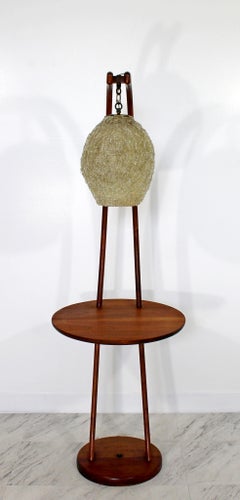 Mid-Century Modern Danish Teak Floor Lamp Table with Spaghetti Resin, 1960s