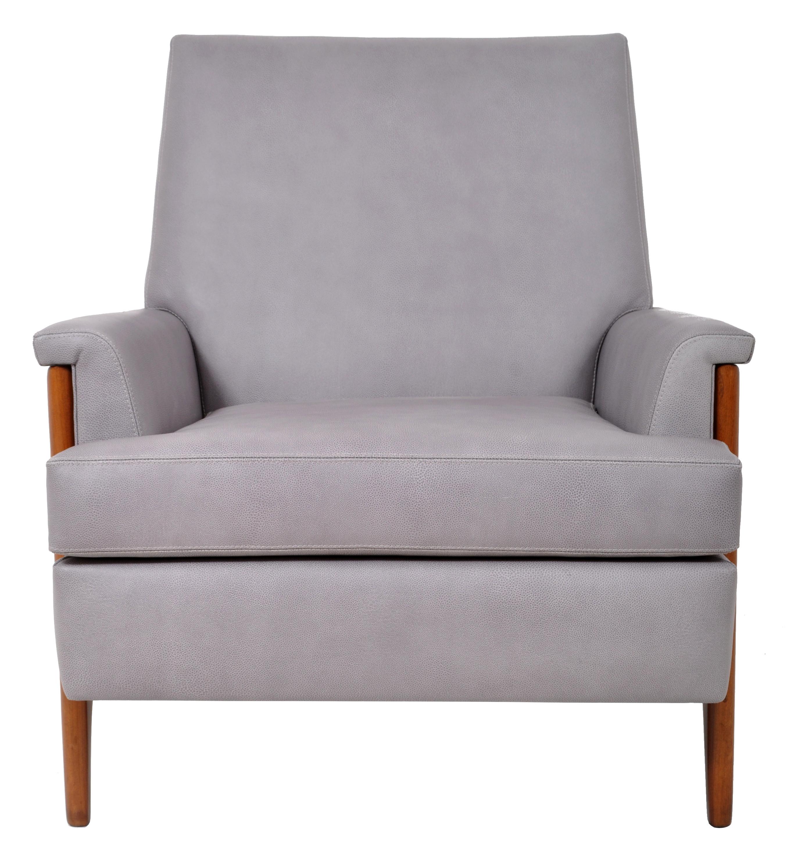 Mid-Century Modern Danish Teak Grey Blue Leather Armchair, chair 1960s In Good Condition In Portland, OR