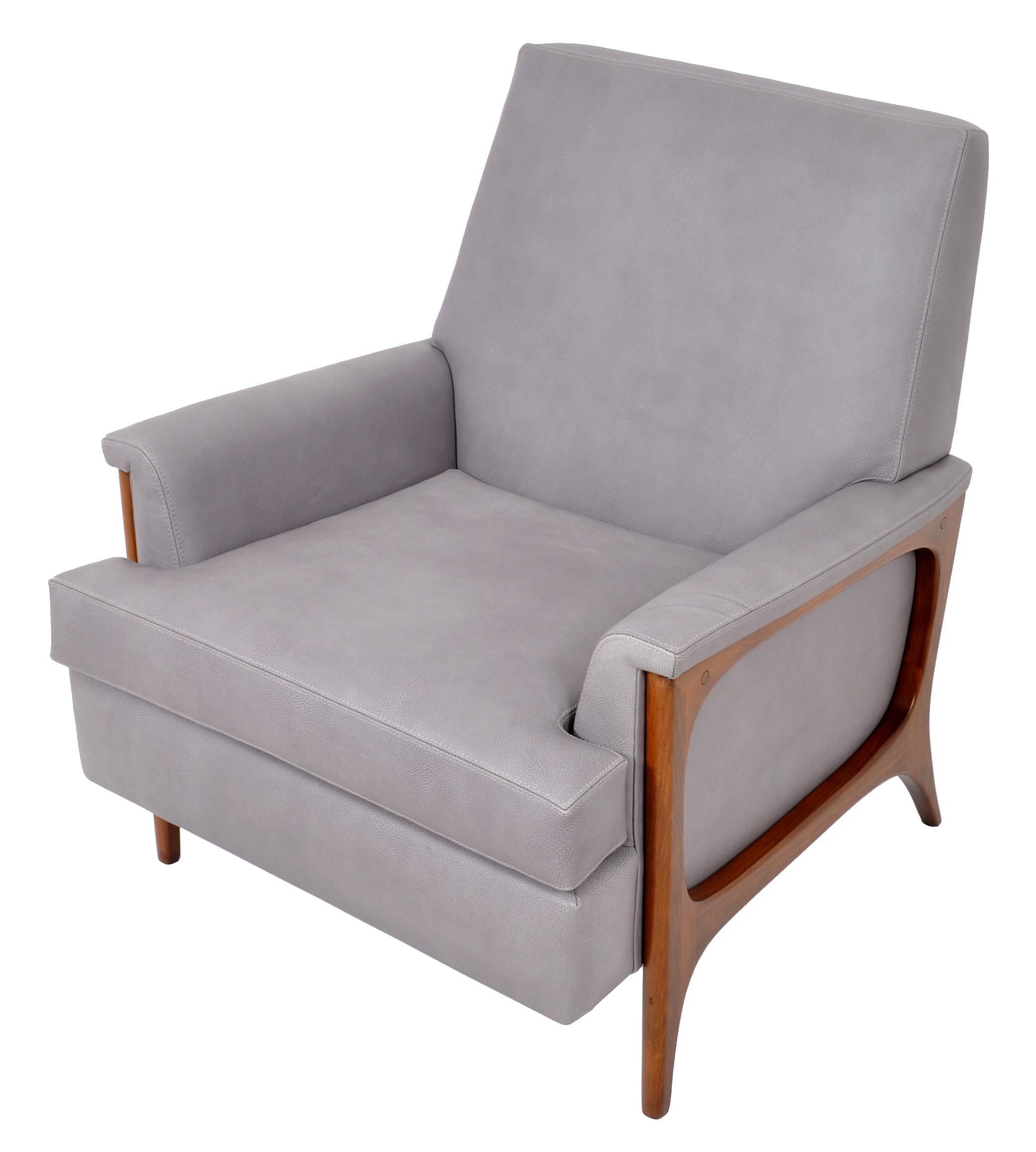 Mid-Century Modern Danish Teak Grey Blue Leather Armchair, chair 1960s 1