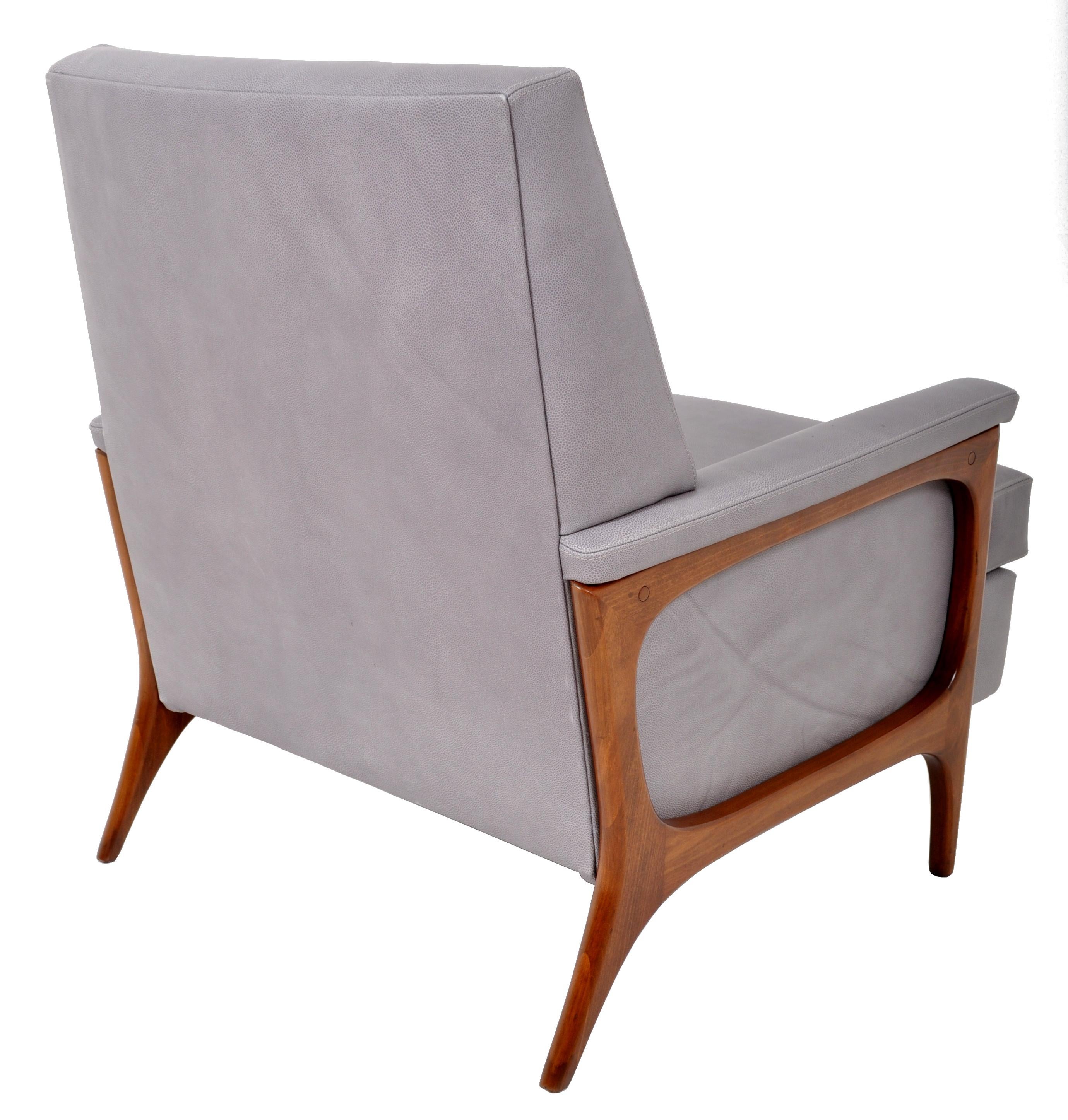Mid-Century Modern Danish Teak Grey Blue Leather Armchair, chair 1960s 3