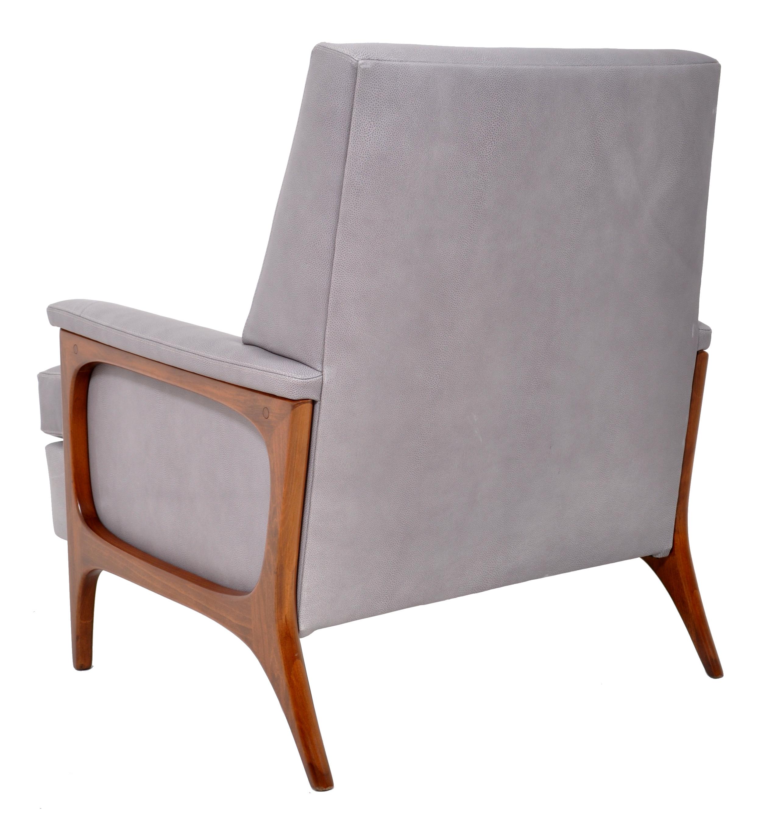 Mid-Century Modern Danish Teak Grey Blue Leather Armchair, chair 1960s 4