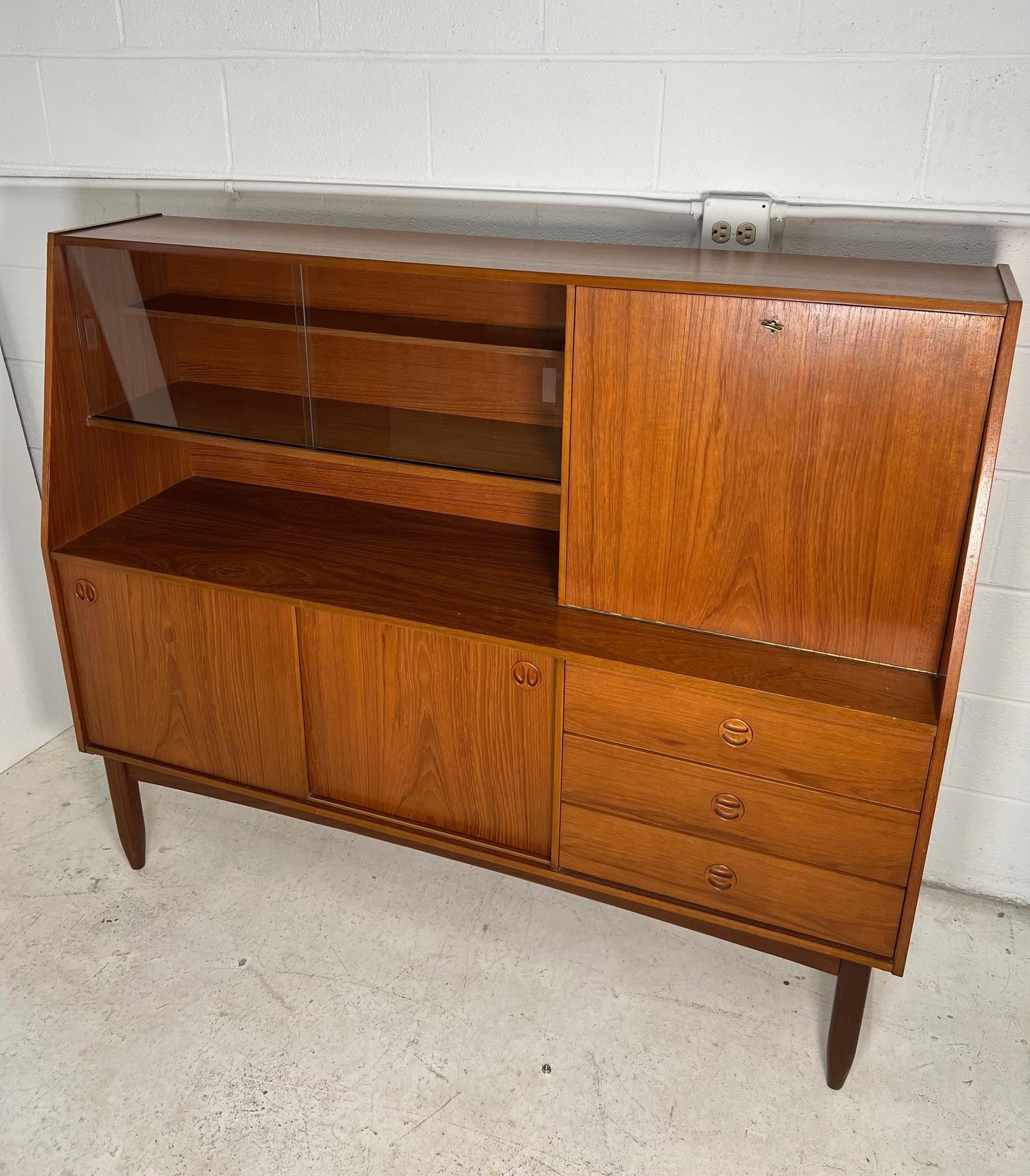 Mid-Century Modern Mid Century Modern Danish Teak Highboard Cabinet Buffet  With Secretary Bar