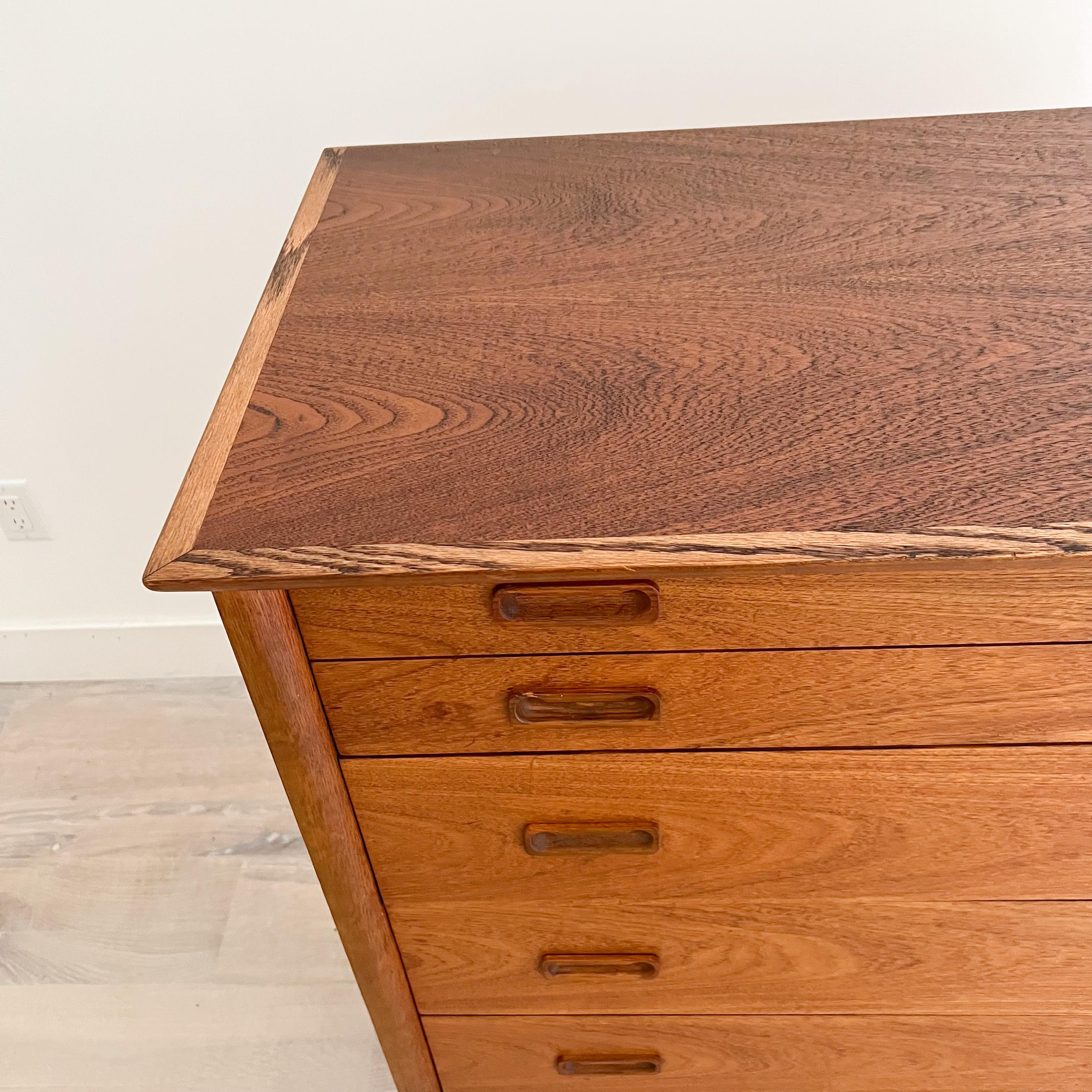 Mid Century Modern Danish Teak Highboy Dresser with Oak Trim 4