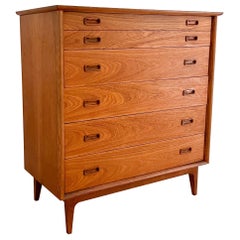 Mid Century Modern Danish Teak Highboy Dresser with Oak Trim