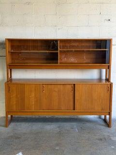 Mid Century Modern Danish Teak Hutch Credenza Display Cabinet 2 Piece 1960s