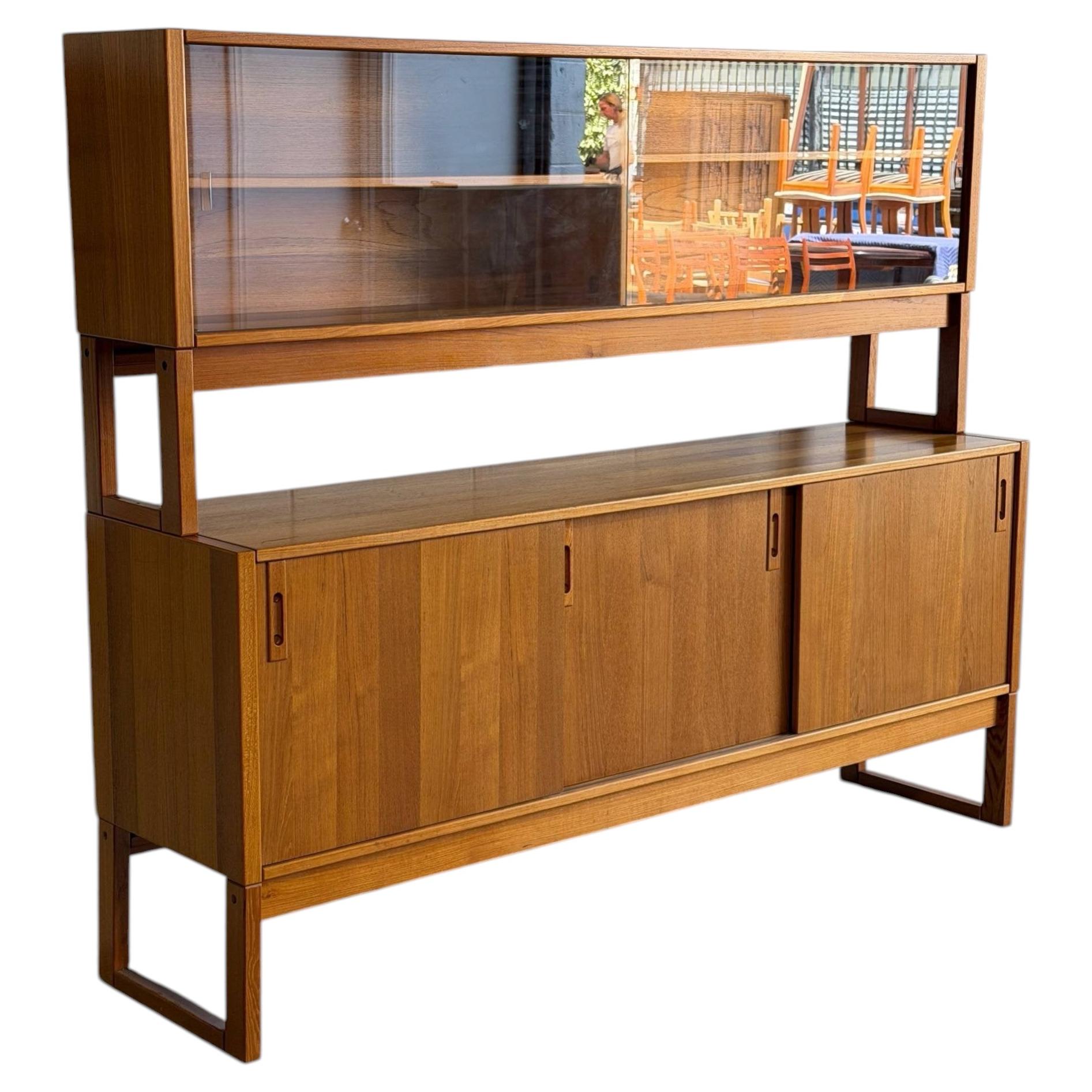 Mid Century Modern Danish Teak Hutch Credenza Display Cabinet 2 Piece 1960s