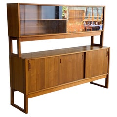 Mid Century Modern Danish Teak Hutch Credenza Display Cabinet 2 Piece 1960s