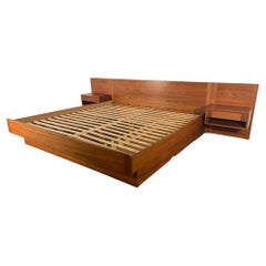 Used Mid Century Modern Danish Teak King Size Platform Bed  Under Bed Storage Drawer