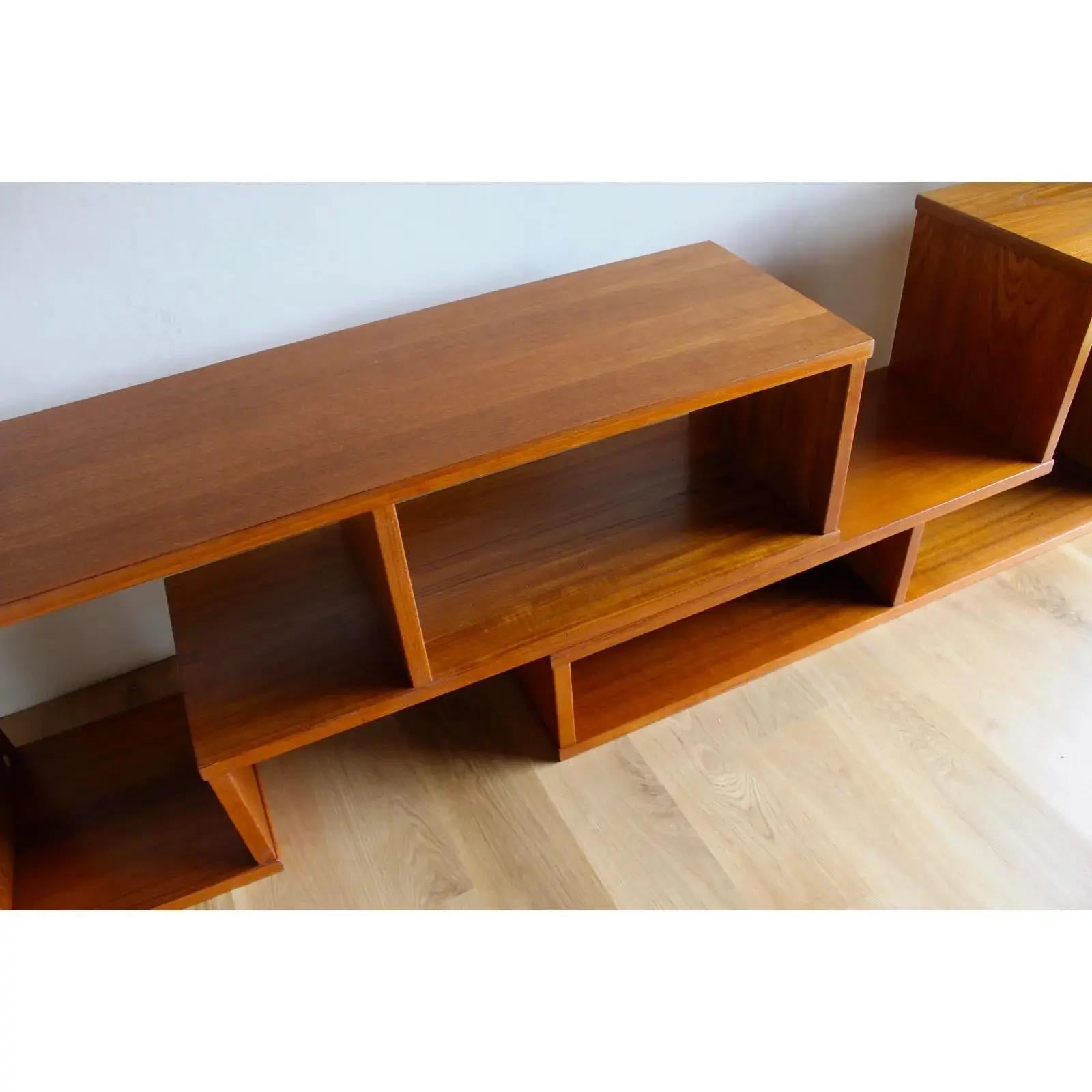 Mid Century Modern Danish Teak L-Shaped Two Piece Expanding Bookcase Wall Unit 1