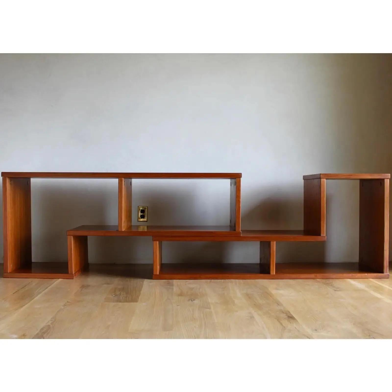 Mid Century Modern Danish Teak L-Shaped Two Piece Expanding Bookcase Wall Unit 2