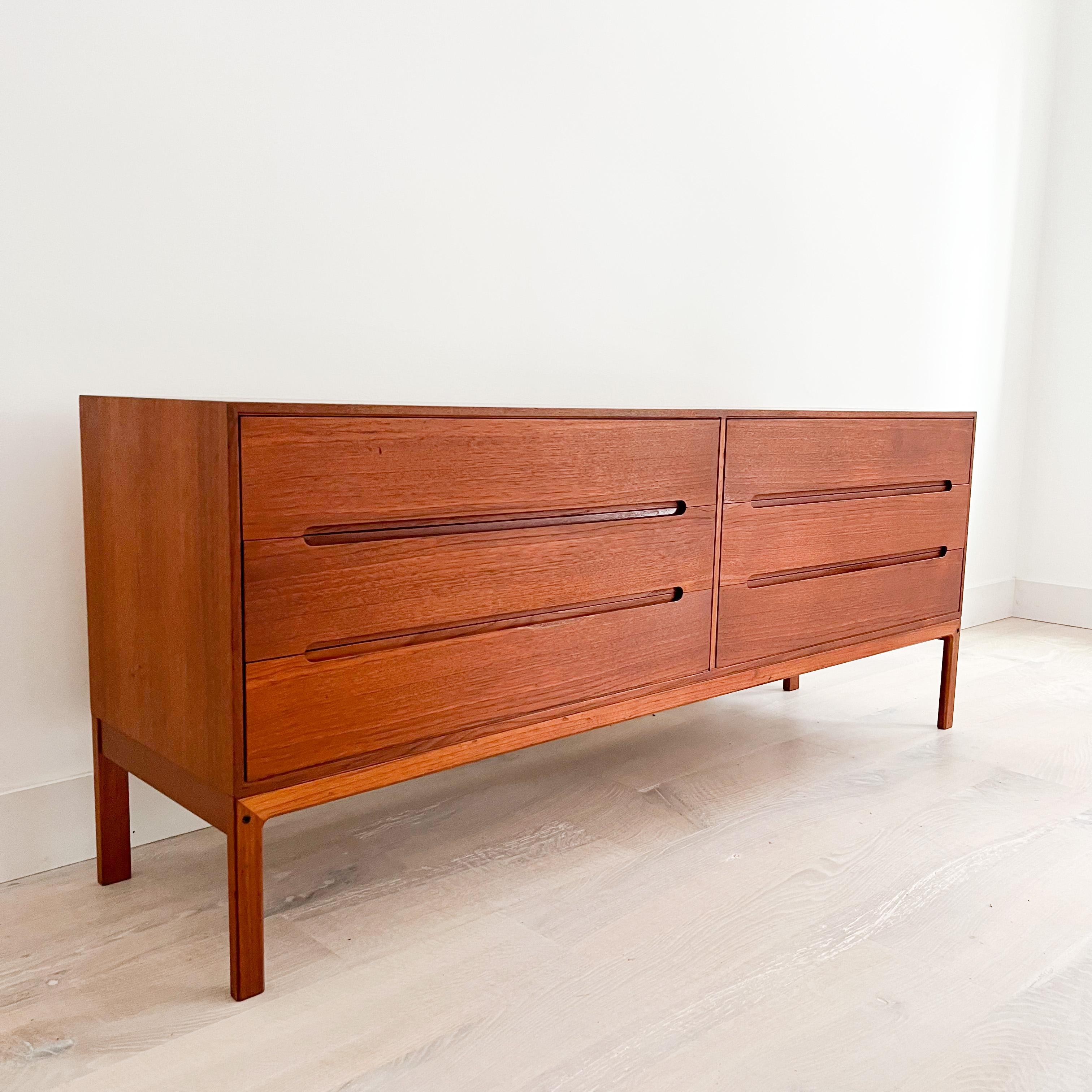 Mid Century Modern Danish Teak Low 6 Drawer Dresser by Nils Jonsson In Good Condition In Asheville, NC