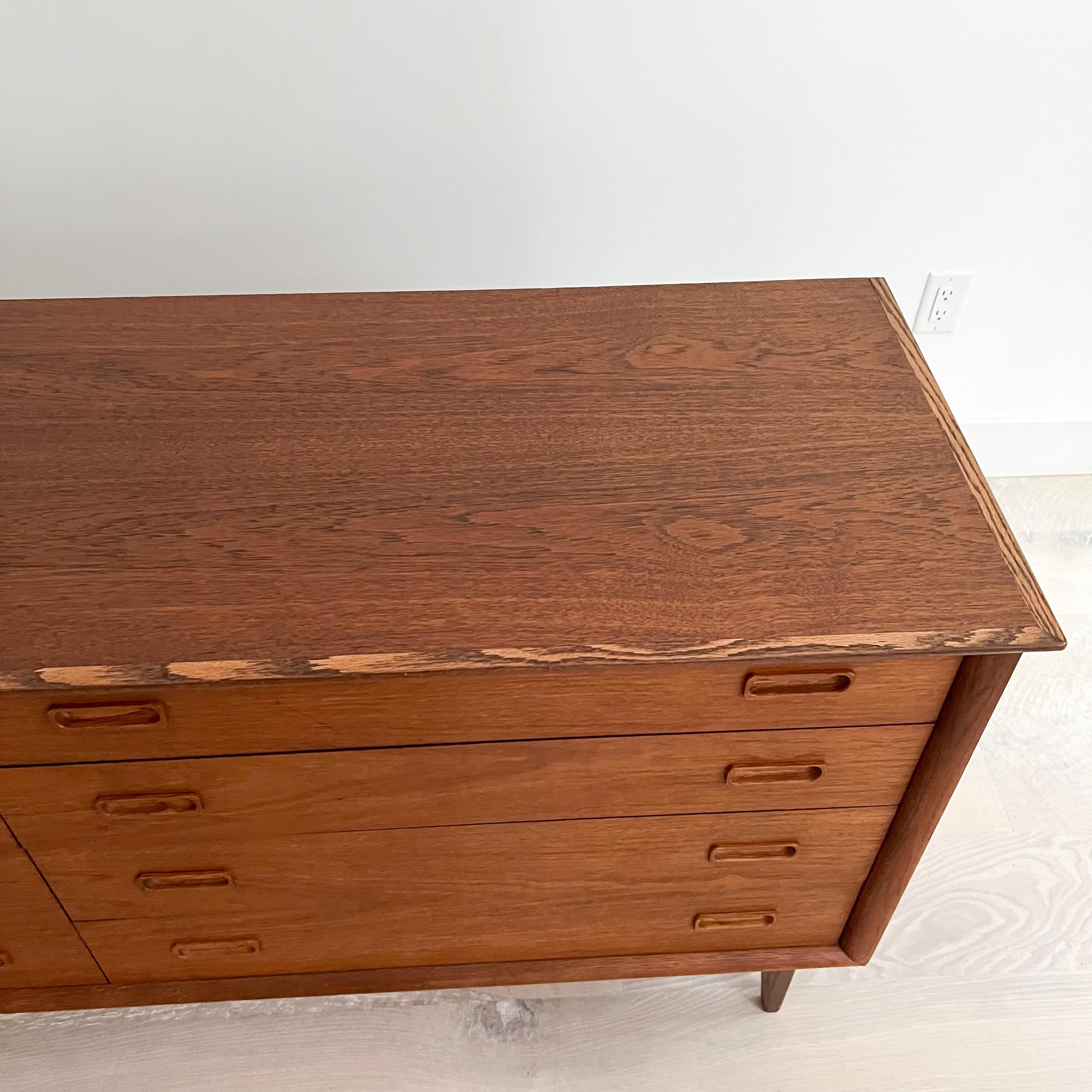 Mid-Century Modern Danish Teak Low 8 Drawer Dresser with Oak Trim 1