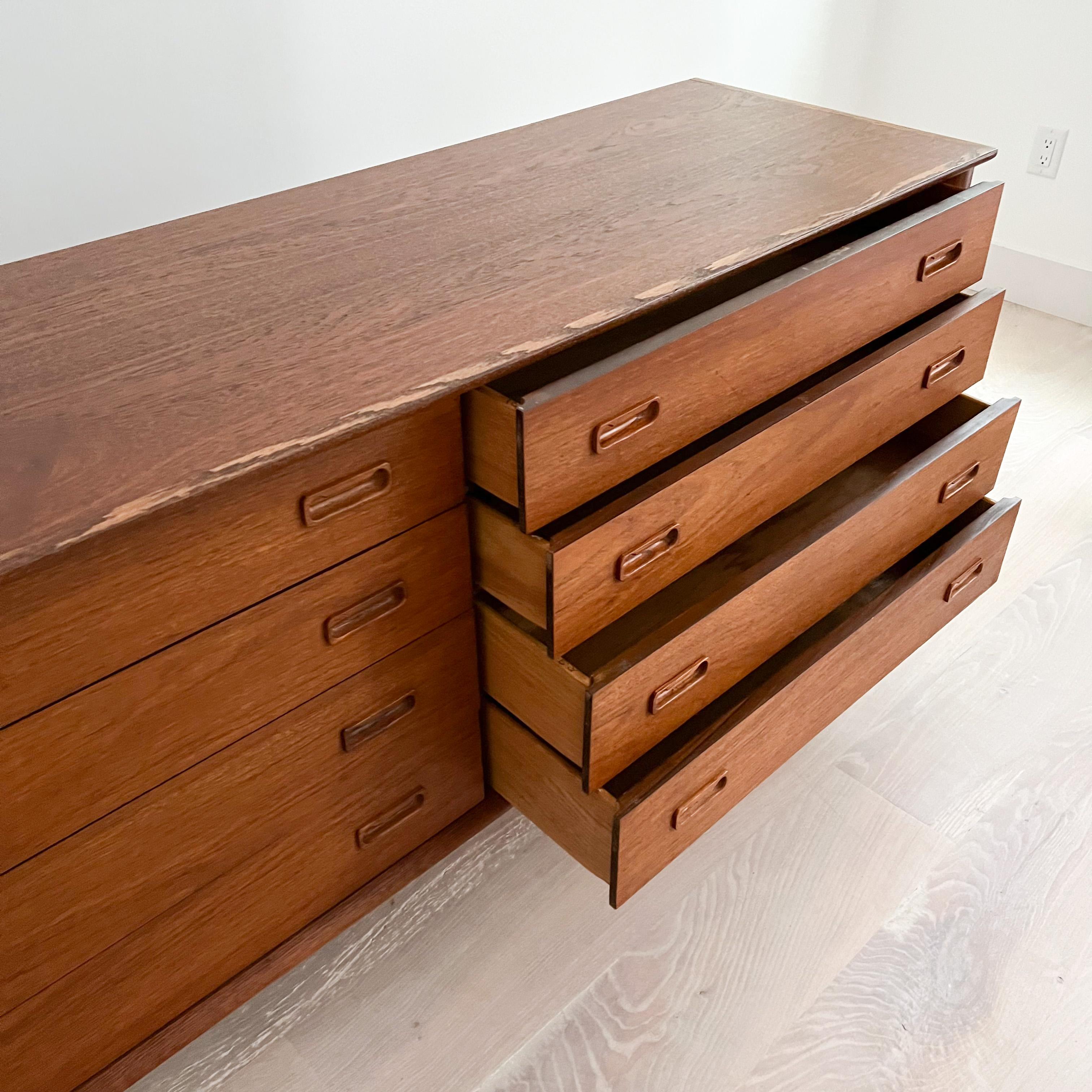 Mid-Century Modern Danish Teak Low 8 Drawer Dresser with Oak Trim 5