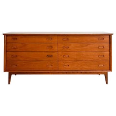 Mid-Century Modern Danish Teak Low 8 Drawer Dresser with Oak Trim