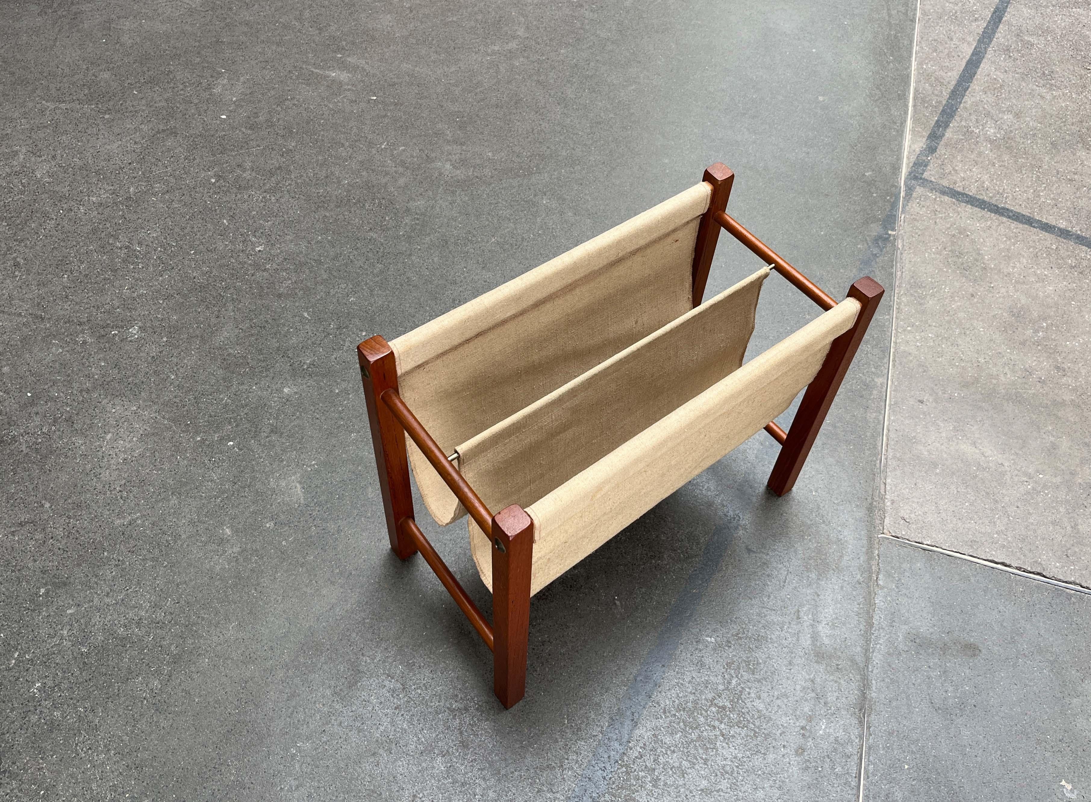 Metal Mid-Century Modern Danish Teak Magazine Holder, 1960s For Sale
