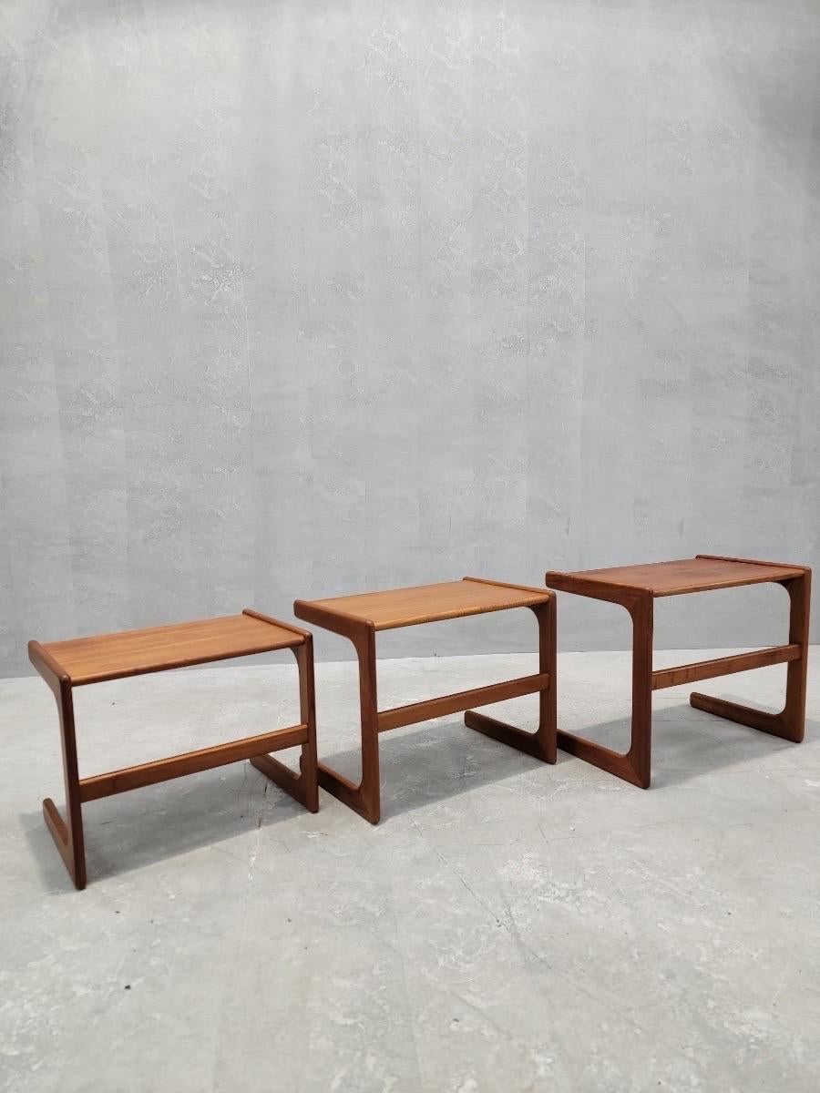 Mid Century Modern Danish Teak Nesting Tables by Salin Nyborg- Set of 3

These classic mid century modern by Salin Nyborg nesting tables are a versatile yet cohesive addition to your living room. Arrange together nested or place them around your