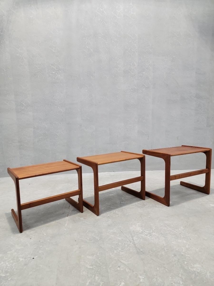 Mid Century Modern Danish Teak Nesting Tables by Salin Nyborg- Set of 3

These classic mid century modern by Salin Nyborg nesting tables are a versatile yet cohesive addition to your living room. Arrange together nested or place them around your