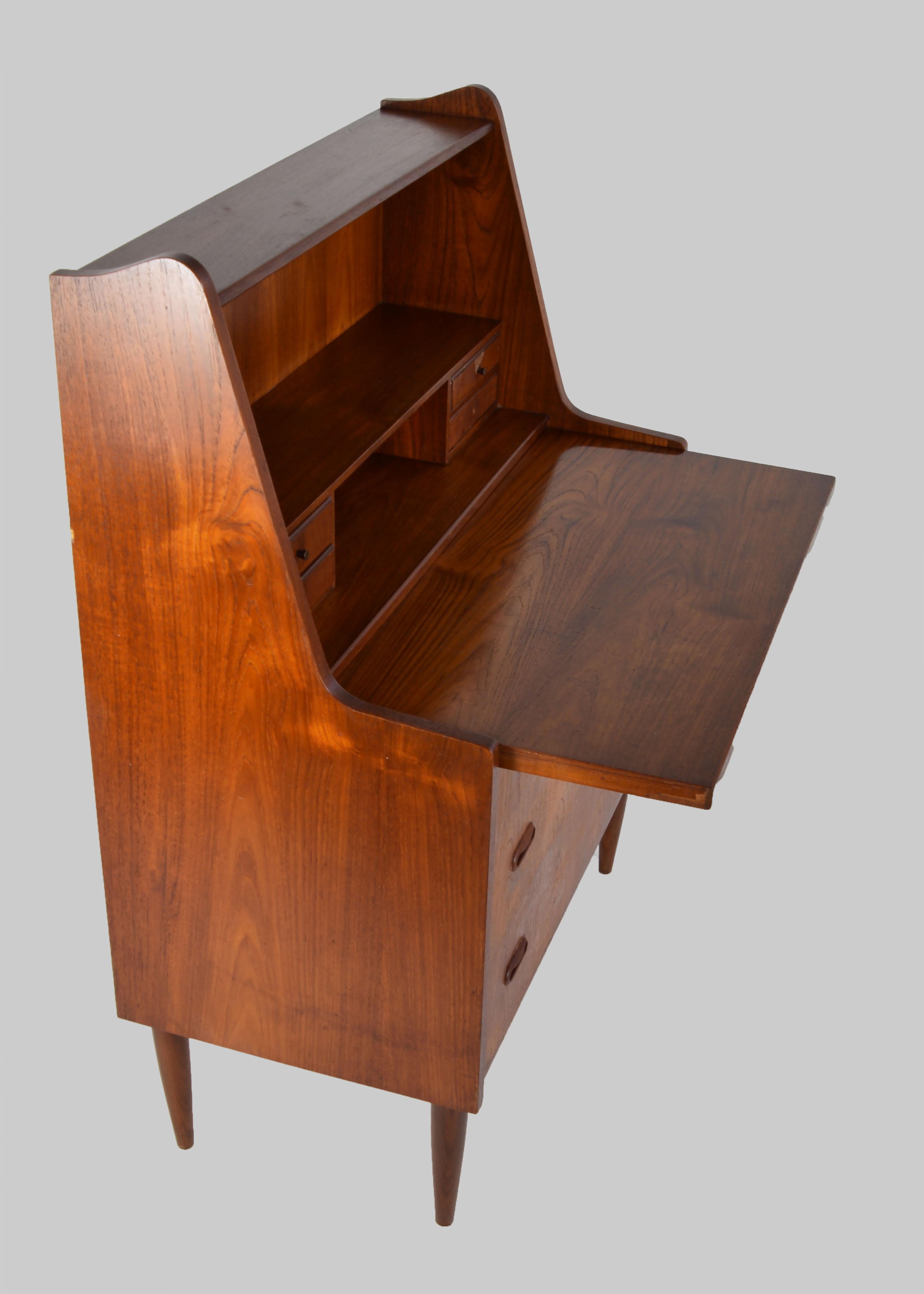 Mid Century Modern Danish Teak Pull Up Mirror Make Up Desk