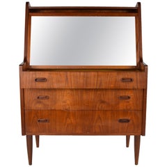 Mid-Century Modern Danish Teak Pull Up Mirror, Make Up Desk, Denmark, 1960s