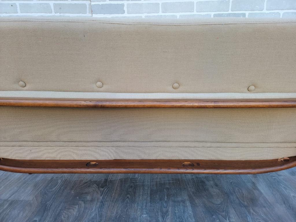 Mid-Century Modern Mid Century Modern Danish Teak Settee Newly Reupholstered in Linen Blend