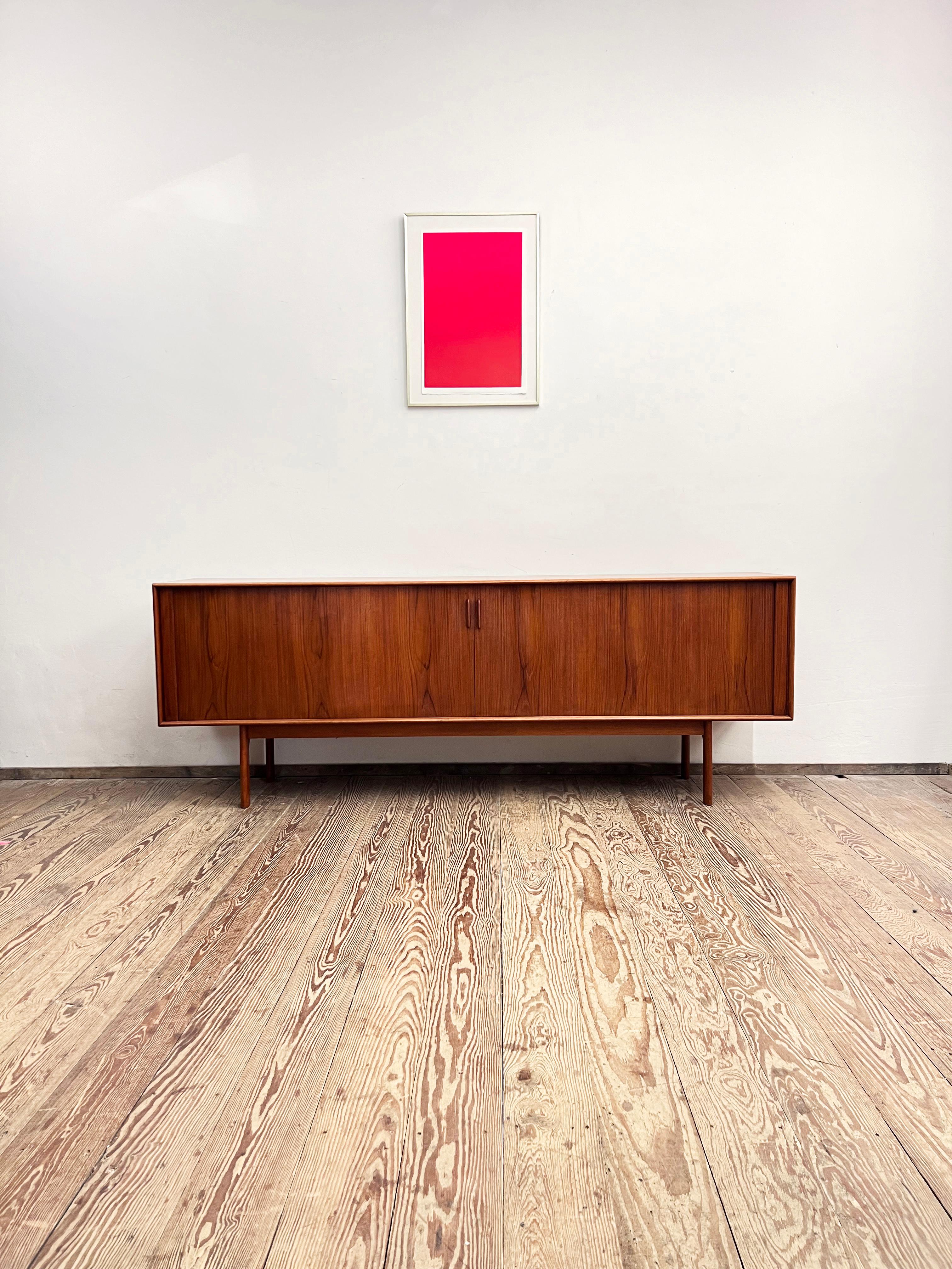 Dimensions: 220x48x80 cm (Width x Depth x Height)

This Scandinavian design sideboard or TV console was designed and manufactured in the 1960s by Danish premium manufacturer Bernhard Pedersen and Søn in Denmark.

The mid-century Credenza showcases