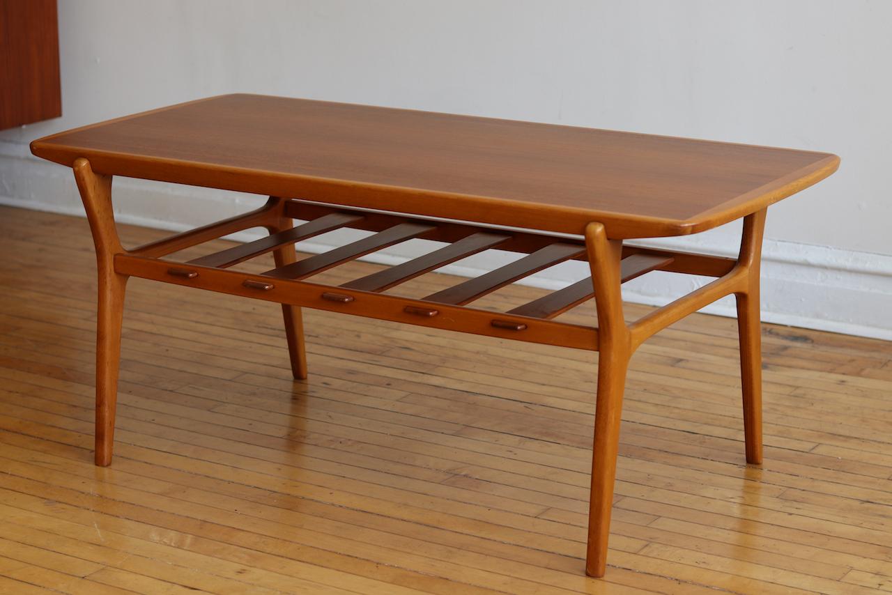 Mid-Century Modern Danish Teak Slat Shelf Coffee Table 6