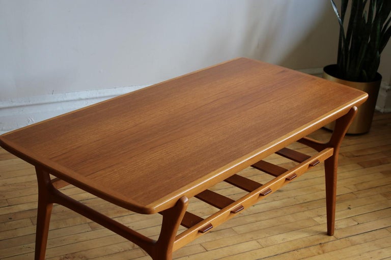 Mid Century Modern Danish Teak Slat, Danish Modern Coffee Table With Shelf