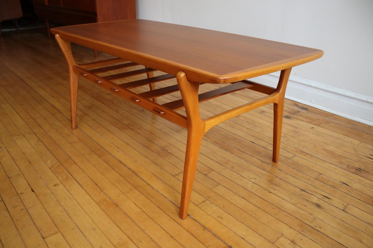 Mid-Century Modern Danish Teak Slat Shelf Coffee Table 3