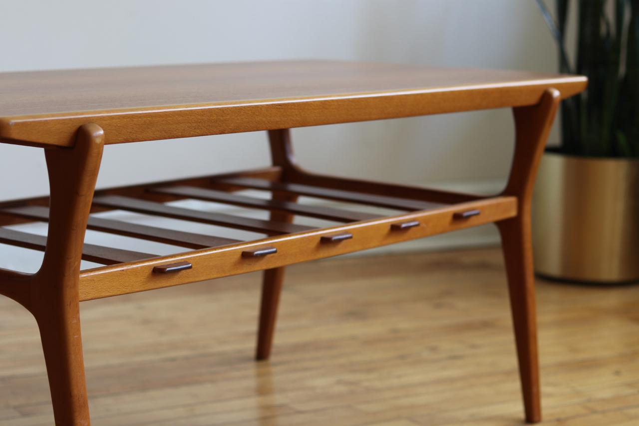 Mid-Century Modern Danish Teak Slat Shelf Coffee Table 4