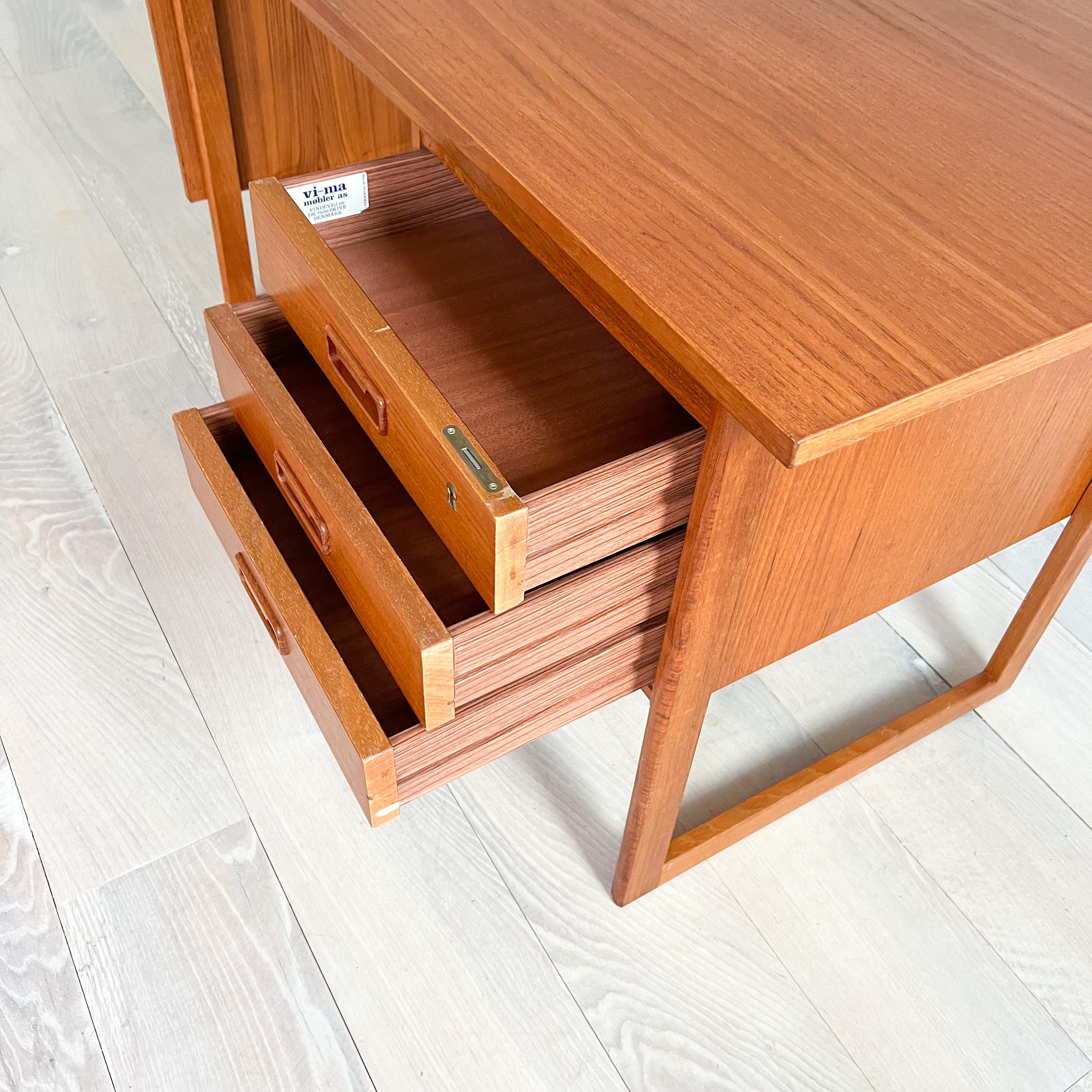 Mid Century Modern Danish Teak Sliding Top Desk by Vi-Ma Mobler In Good Condition In Asheville, NC