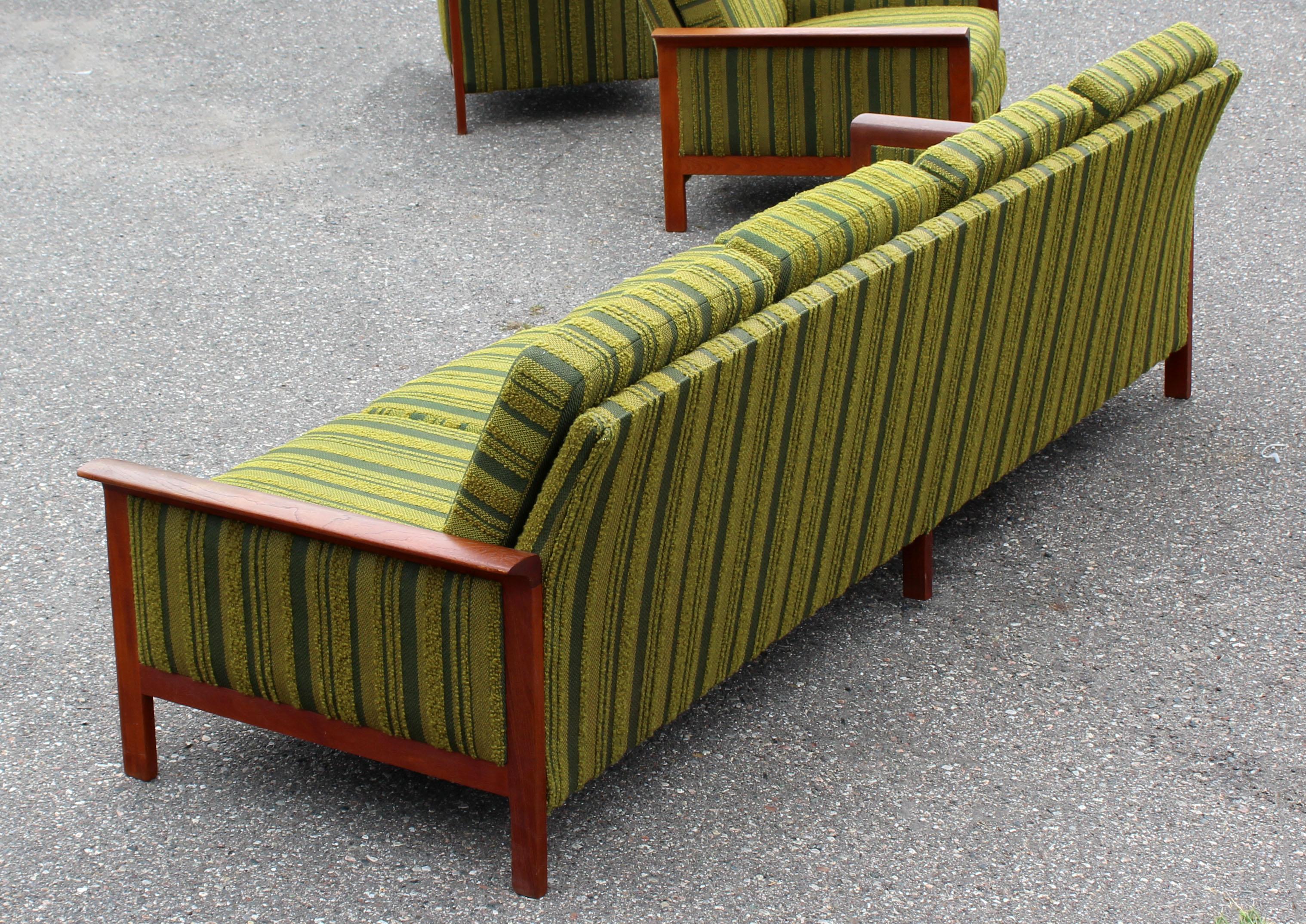 Mid-Century Modern Danish Teak Sofa Pair Lounge Armchairs End Table DUX Era 4