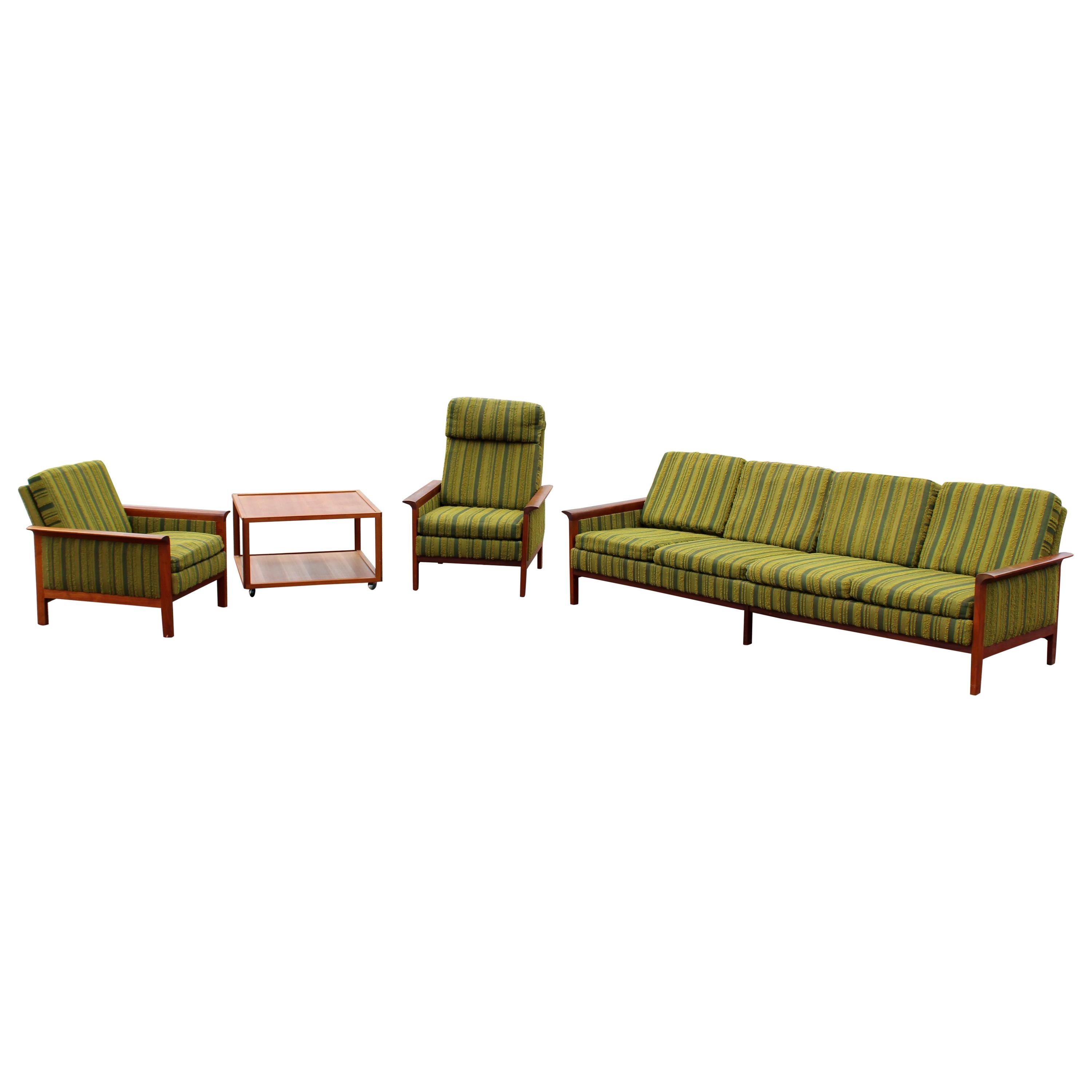Mid-Century Modern Danish Teak Sofa Pair Lounge Armchairs End Table DUX Era