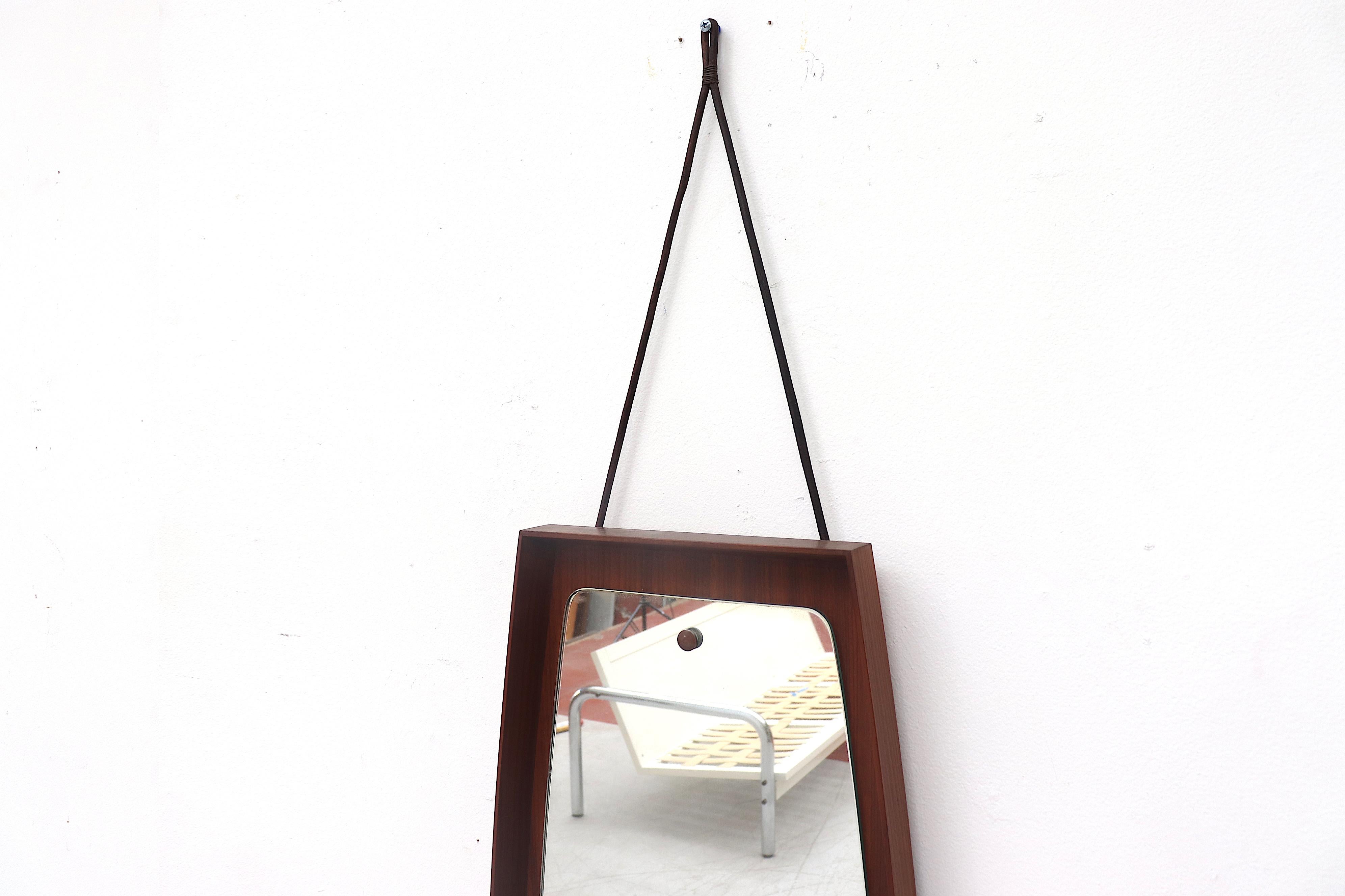 Carved Mid-Century Modern Danish Teak Wall Mirror