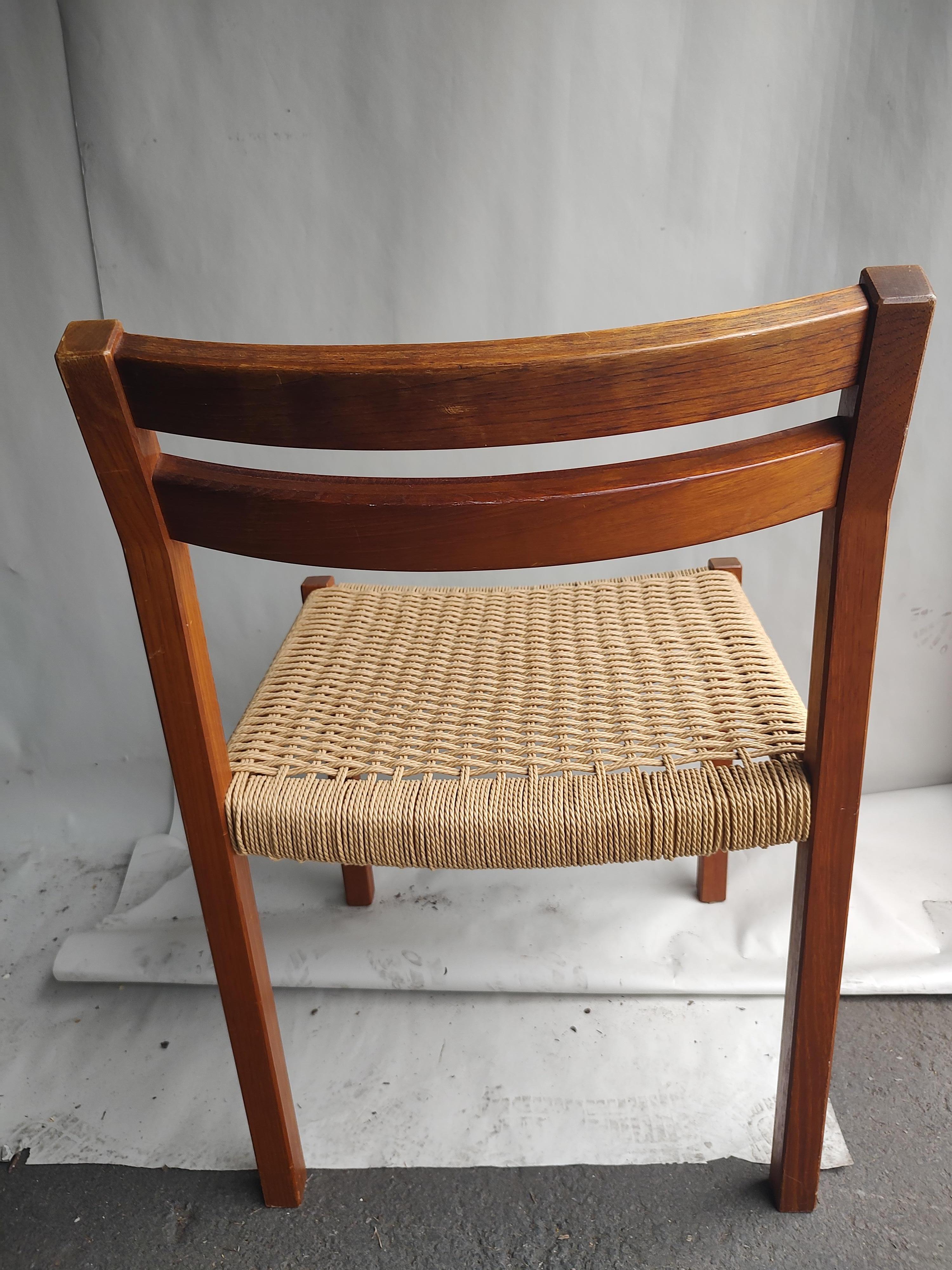 Hand-Crafted Mid-Century Modern Danish Teak Desk Dining Chair Rope Seat by Niels Moller C1970
