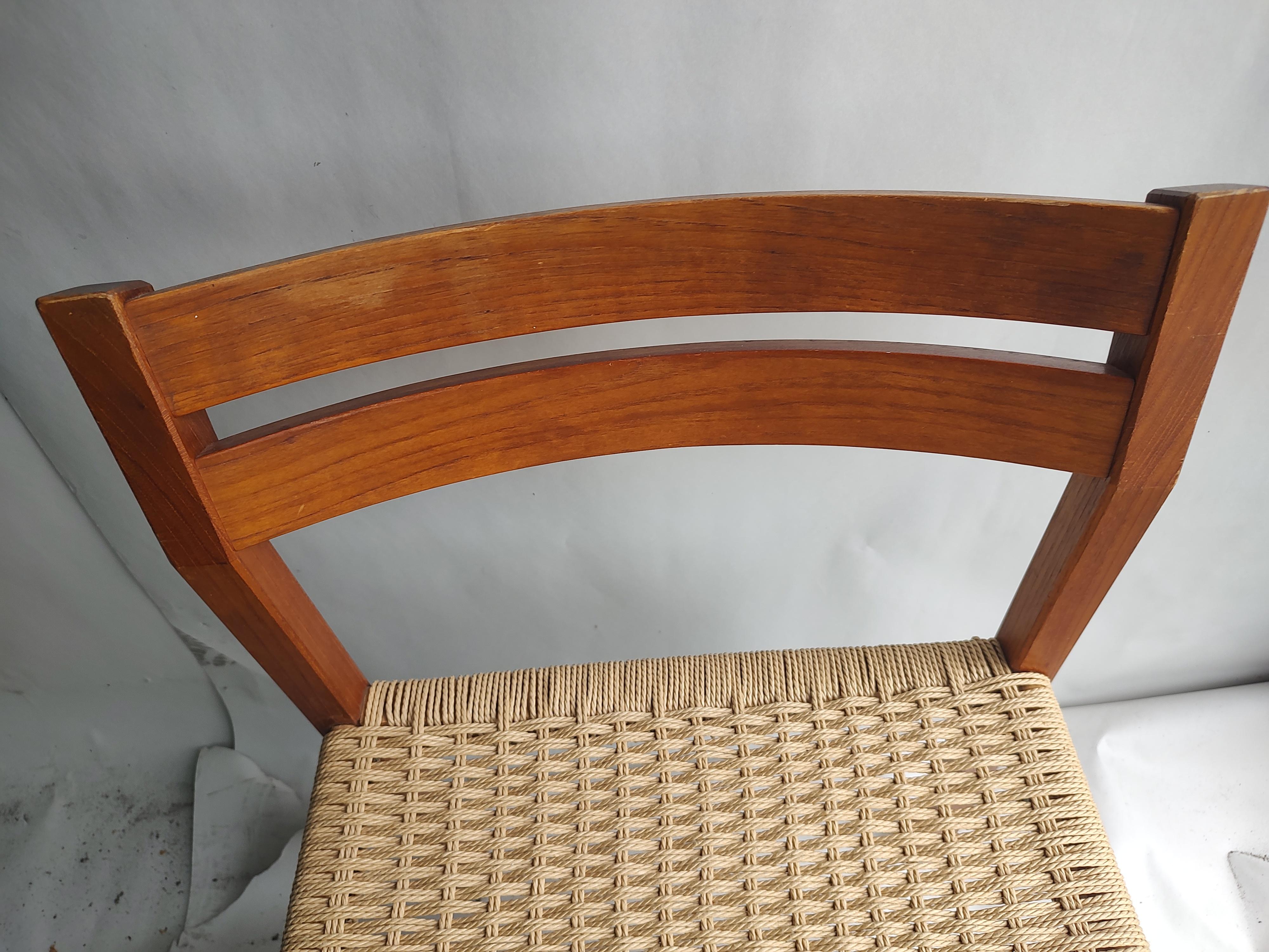 Late 20th Century Mid-Century Modern Danish Teak Desk Dining Chair Rope Seat by Niels Moller C1970