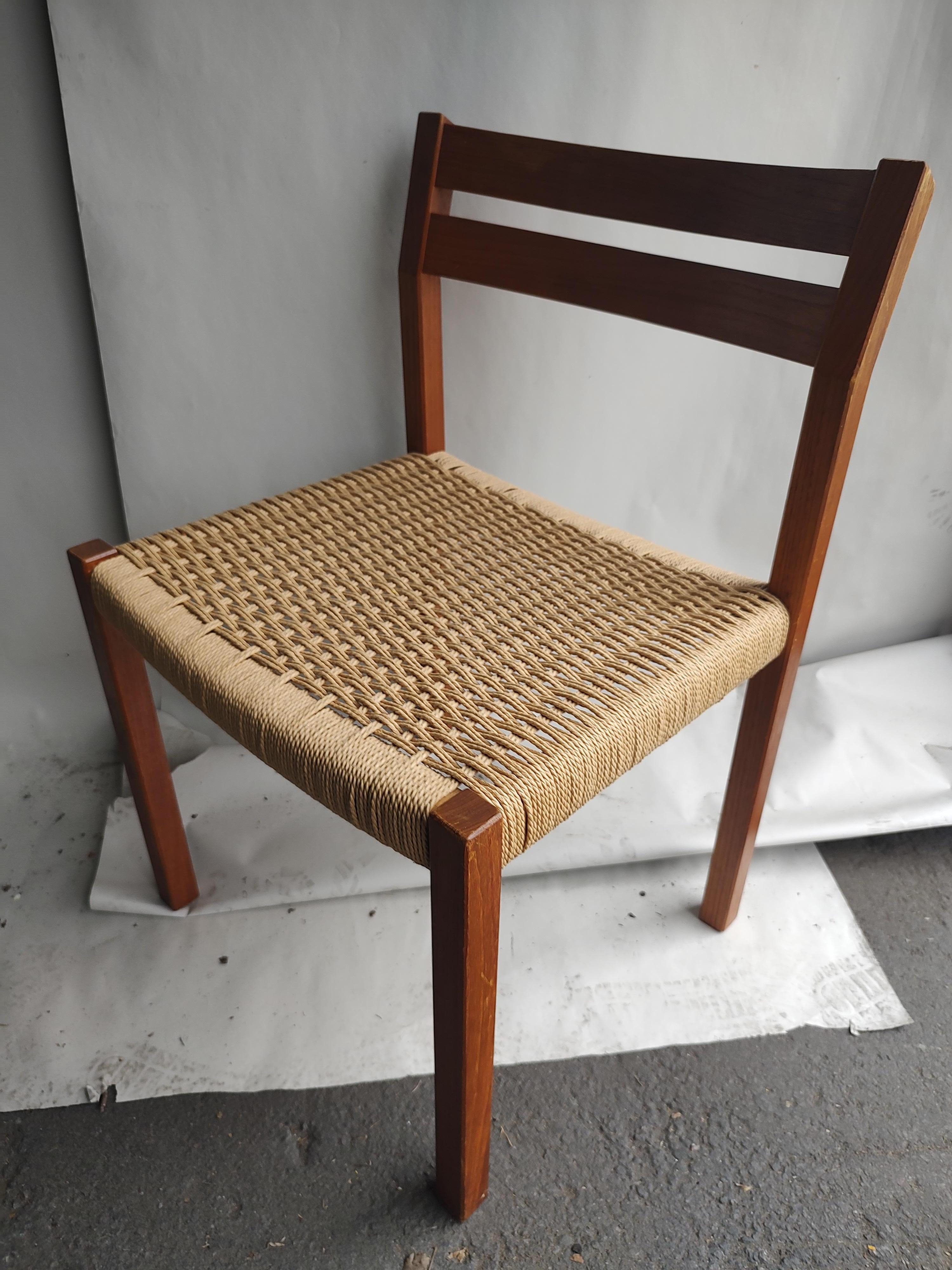 Mid-Century Modern Danish Teak Desk Dining Chair Rope Seat by Niels Moller C1970 2