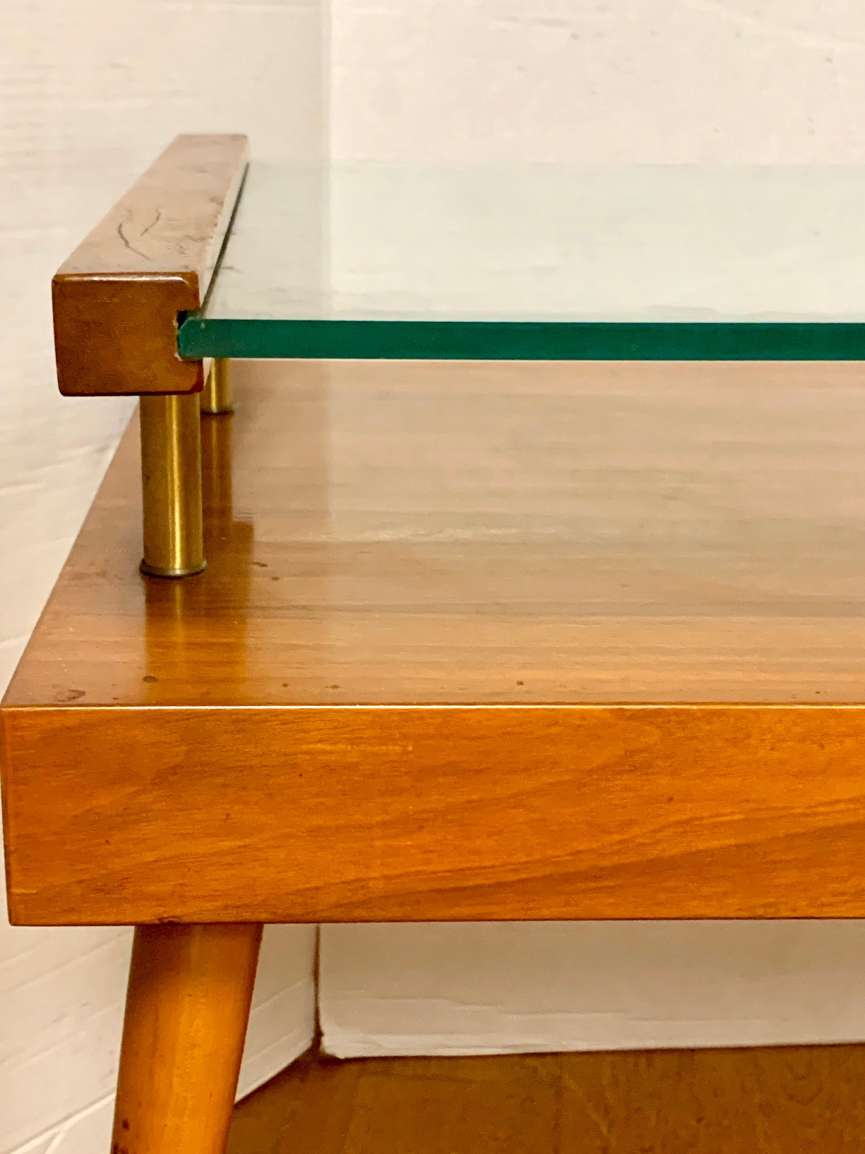 Mid-Century Modern Danish Two-Tiered Table Teak and Sliding Glass In Good Condition In West Hartford, CT