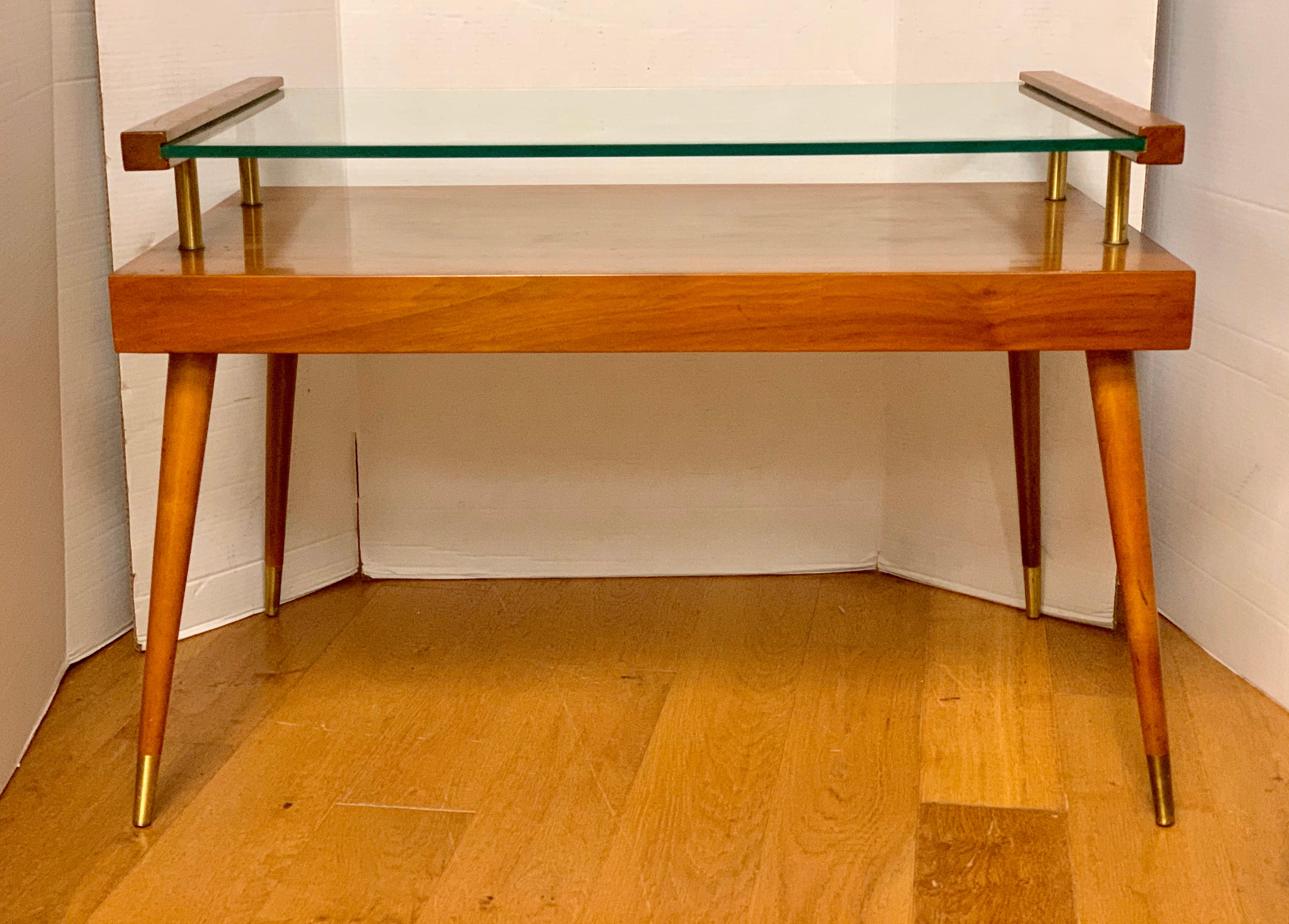 Mid-Century Modern Danish Two-Tiered Table Teak and Sliding Glass 3