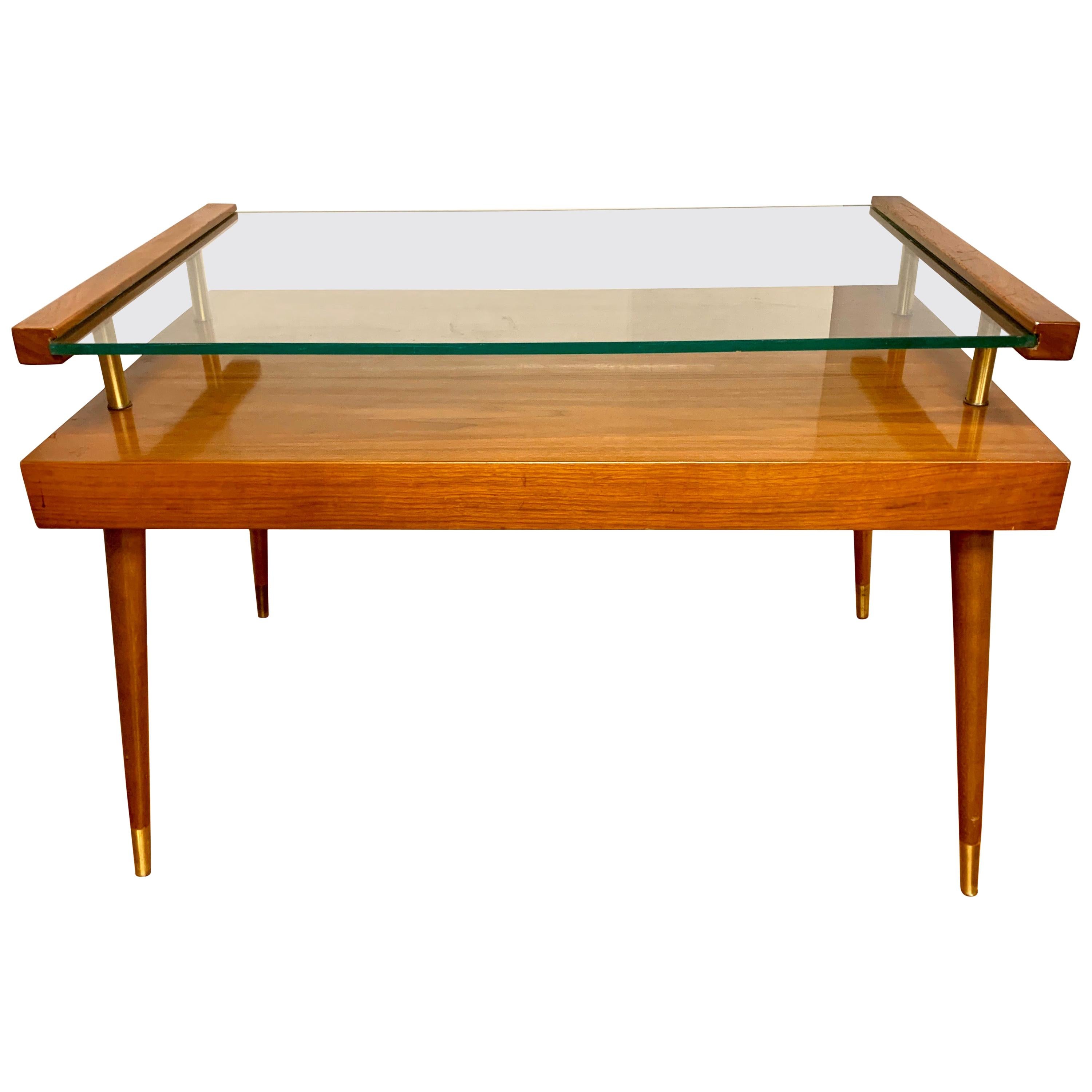 Mid-Century Modern Danish Two-Tiered Table Teak and Sliding Glass