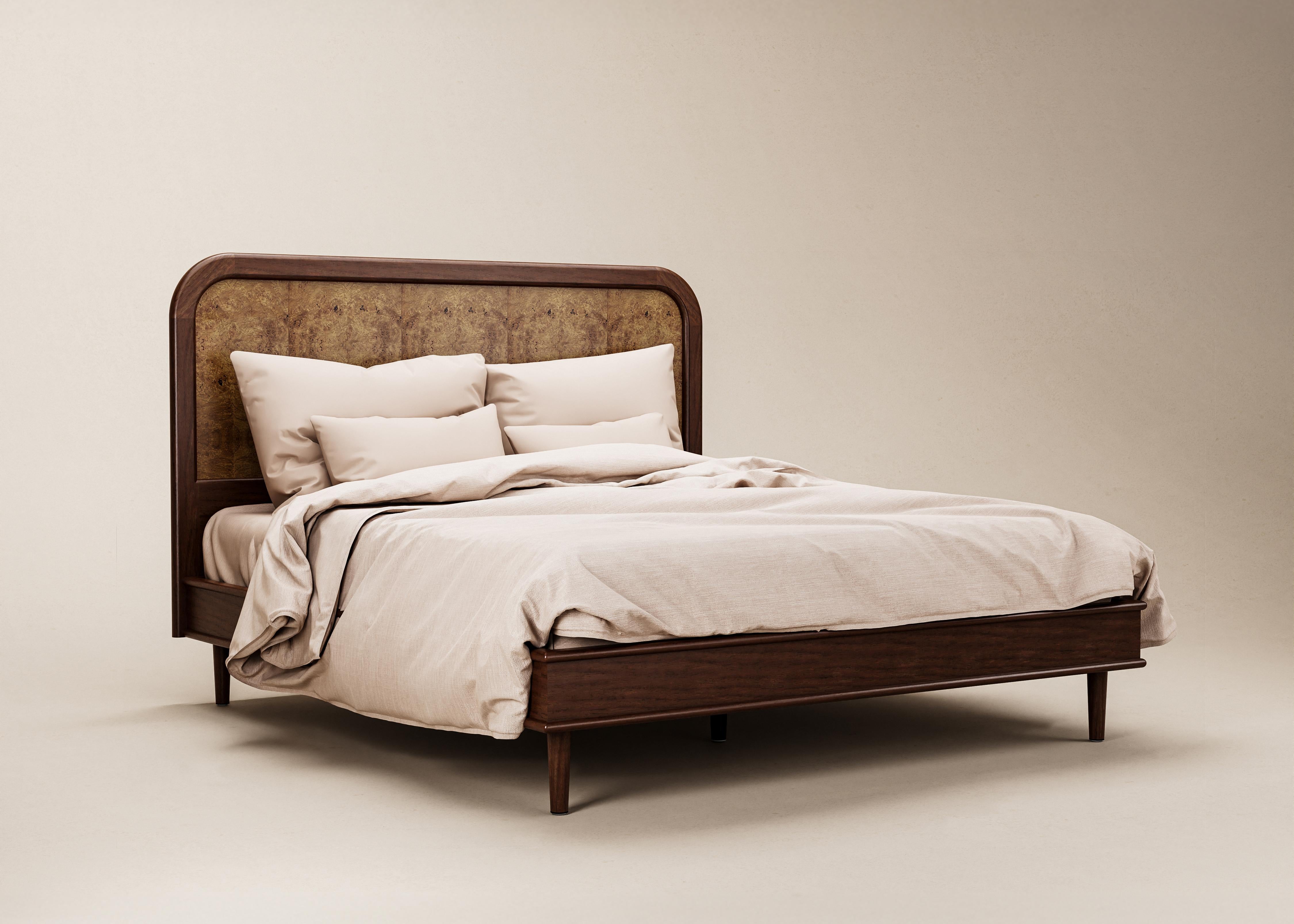 Mid-Century Modern Danish Walford Bed in Rattan & Cognac Oak — Euro Mega King For Sale 10