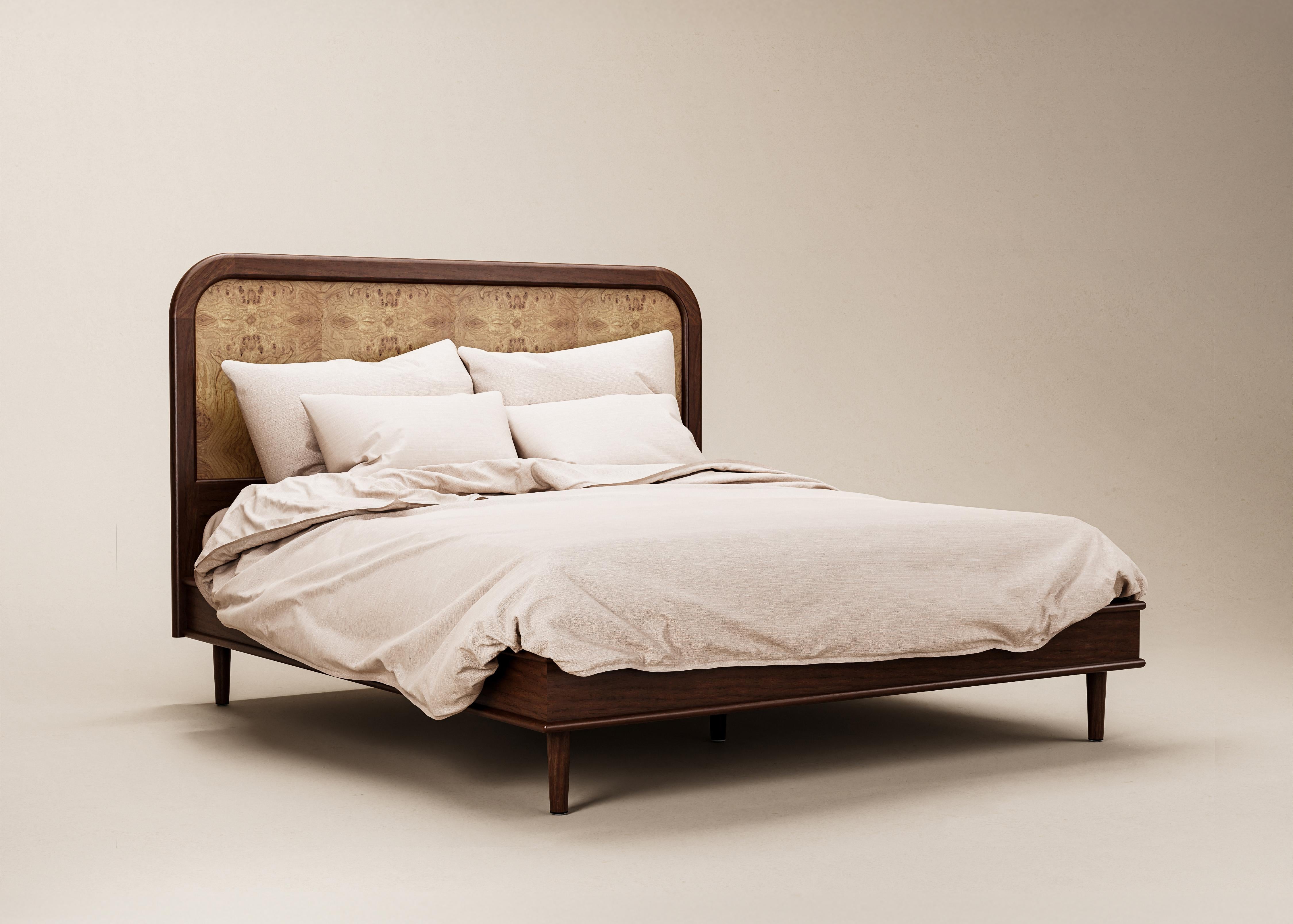 Mid-Century Modern Danish Walford Bed in Rattan & Cognac Oak — Euro Mega King For Sale 11