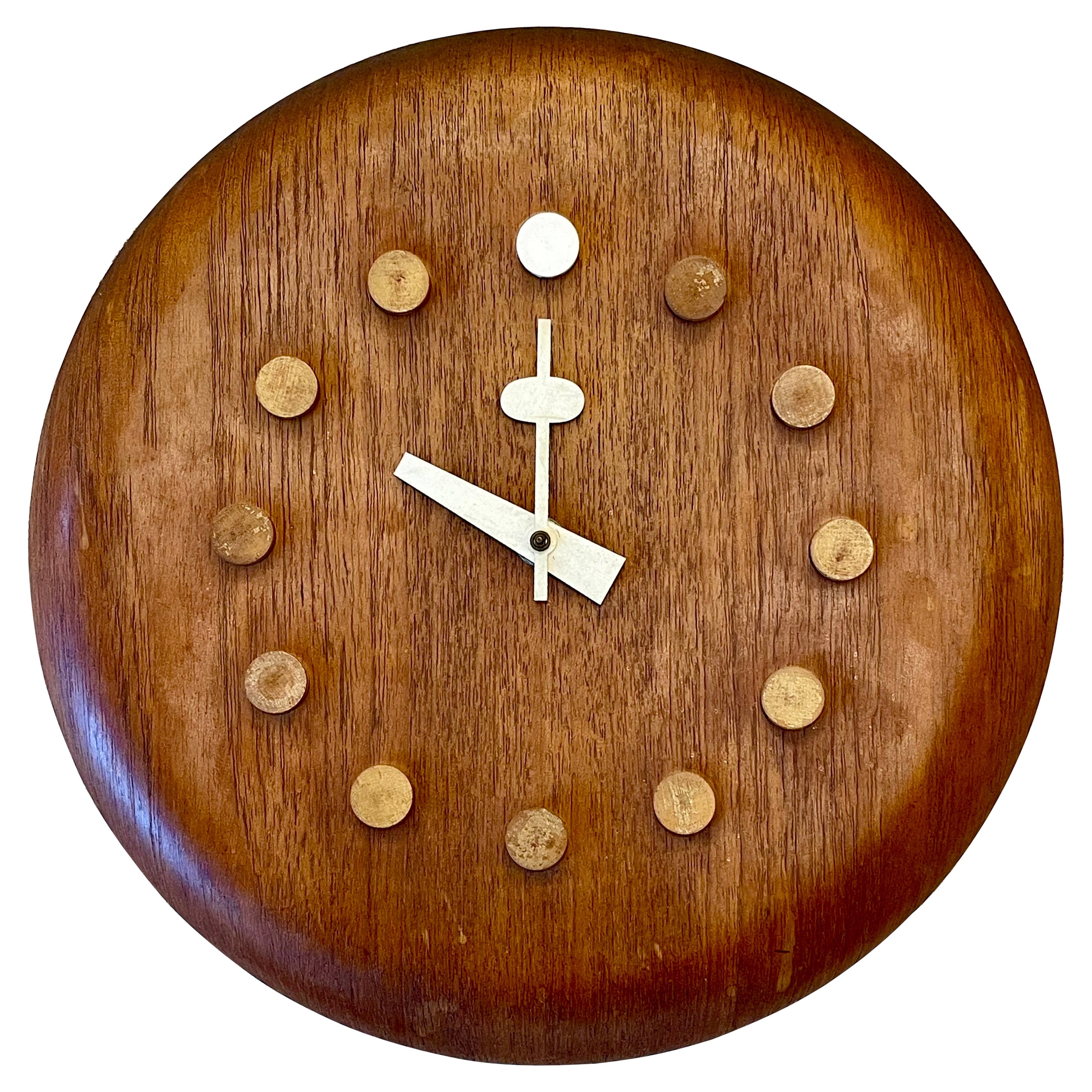 Orologio da parete danese moderno di metà secolo di Fritz Hansen, George Nelson, Teak, 1957 in vendita