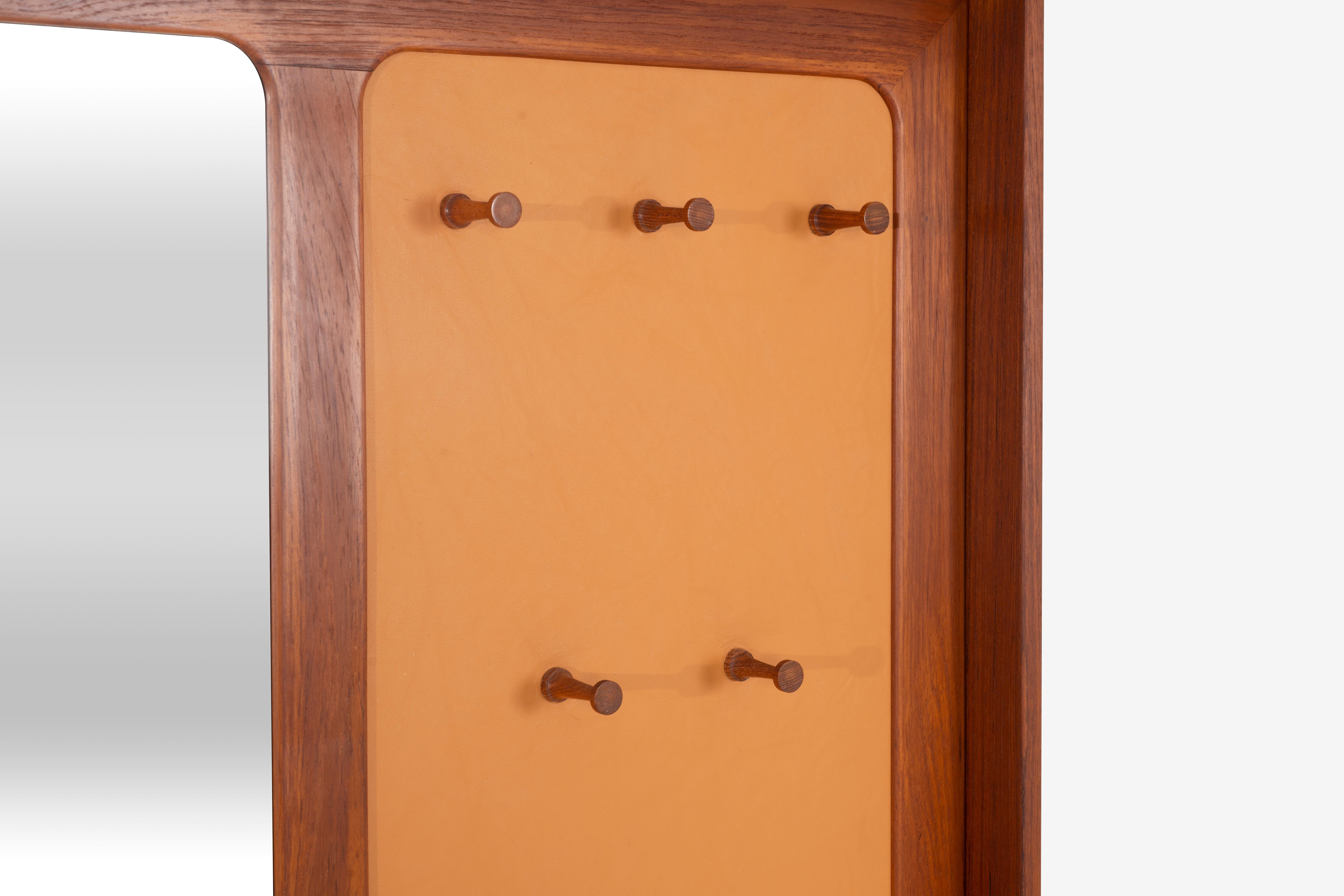 Leather Mid-Century Modern Danish Wall Mirror For Sale