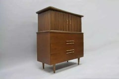 Mid Century Modern Danish Walnut Curved Top Gentleman Tall Chest Dresser Cabinet