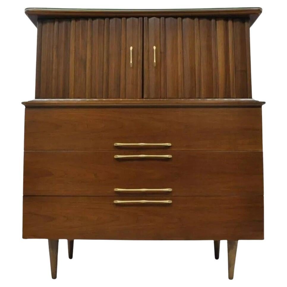 Mid Century Modern Danish Walnut Curved Top Gentleman Tall Chest Dresser Cabinet