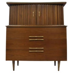 Mid Century Modern Danish Walnut Curved Top Gentleman Tall Chest Dresser Cabinet