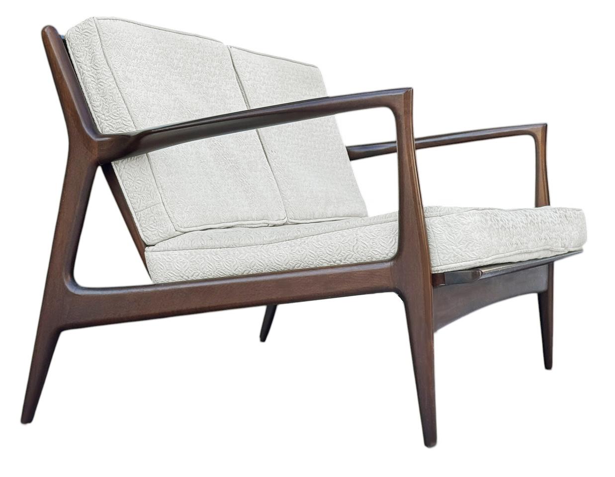 Mid Century Modern Danish Walnut Sofa, Love Seat or Settee by Kofod Larsen Selig For Sale 2