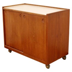 Mid-Century Modern Danish Wood Serving Bar Cart Sliding Doors 1960s Scandinavian