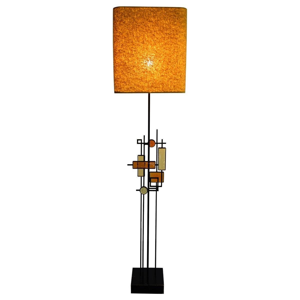 Mid-Century Modern Danish Wrought Iron and Glass Floor Lamp by Holm Sorensen