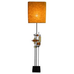 Vintage Mid-Century Modern Danish Wrought Iron and Glass Floor Lamp by Holm Sorensen